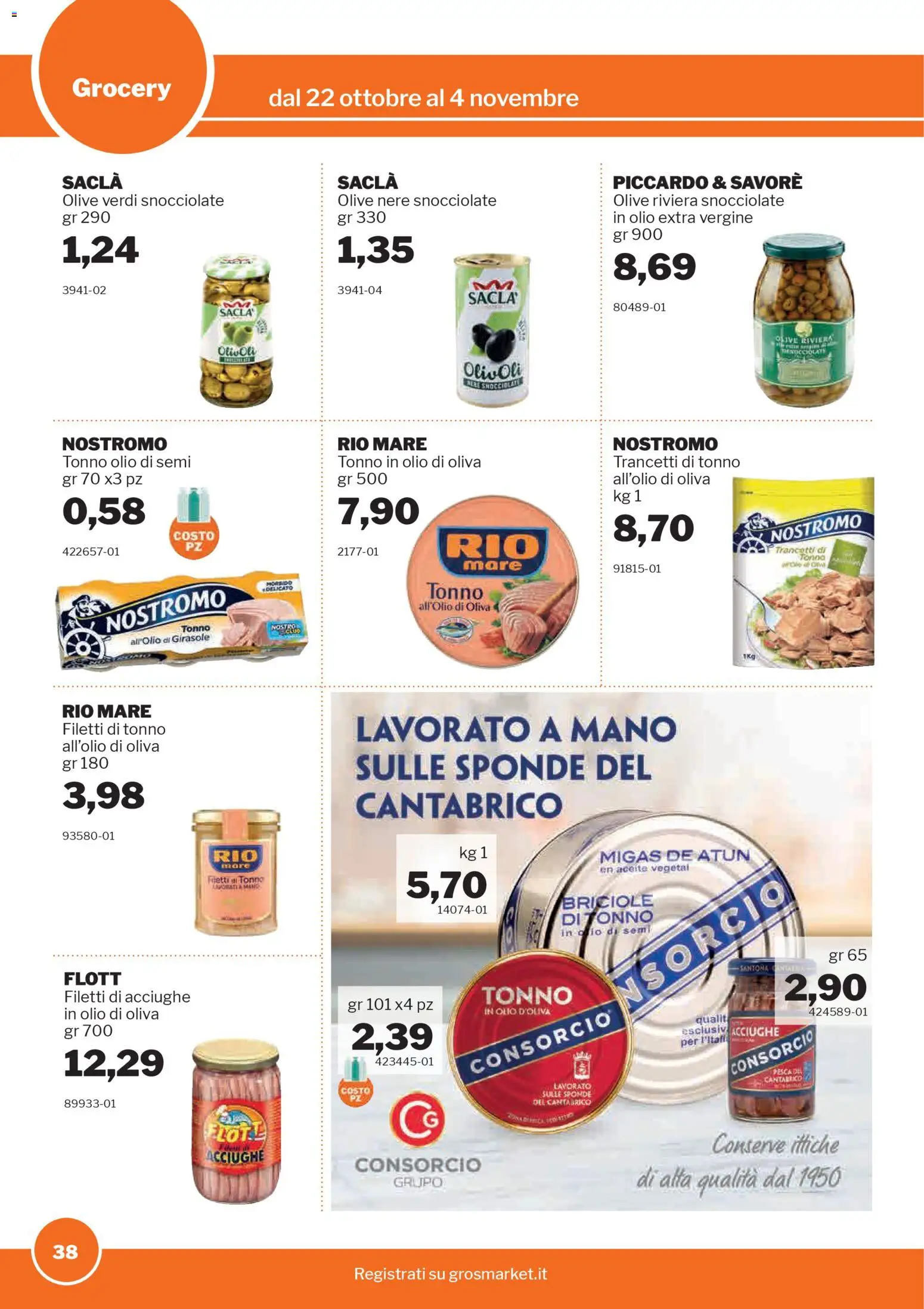 Volantino Sogegross del 22.10.2025 | Pagina: 38 | Prodotti: Olive, Acciughe, Tonno, Olio extra vergine