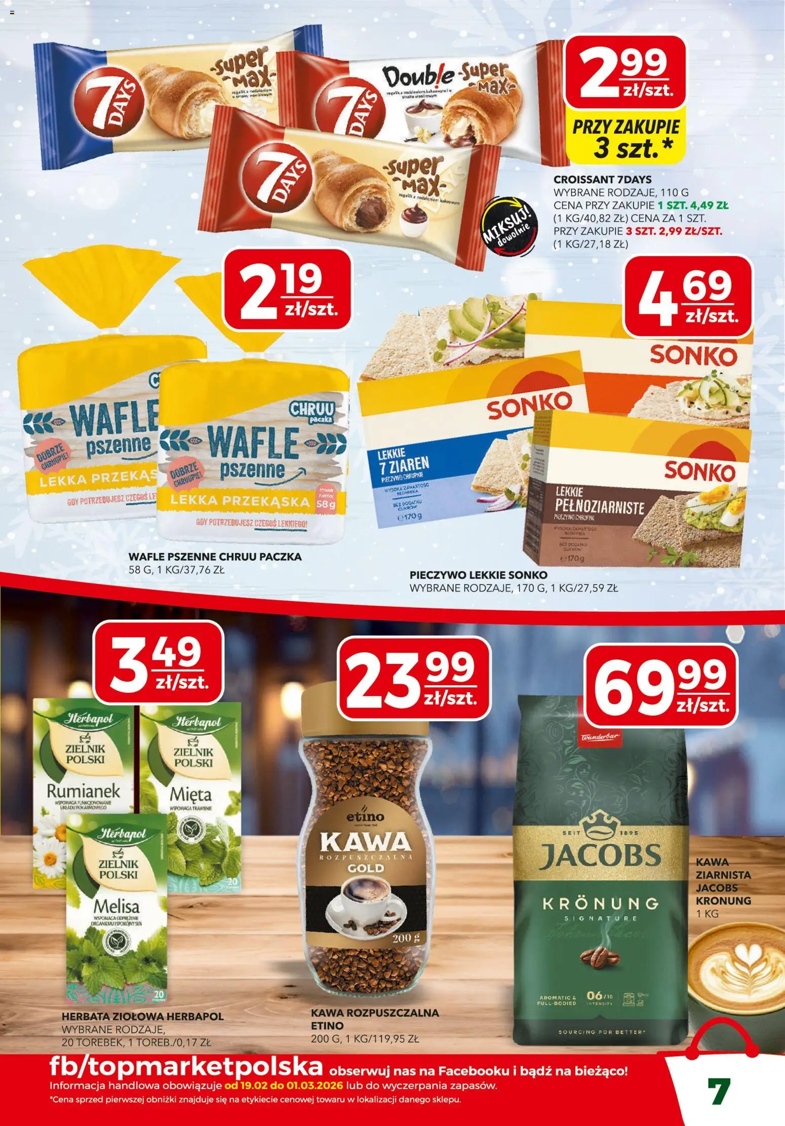 Top Market Gazetka od 19.02.2026 | Strona: 7 | Produkty: Wafle, Pieczywo chrupkie, Herbata, Melisa