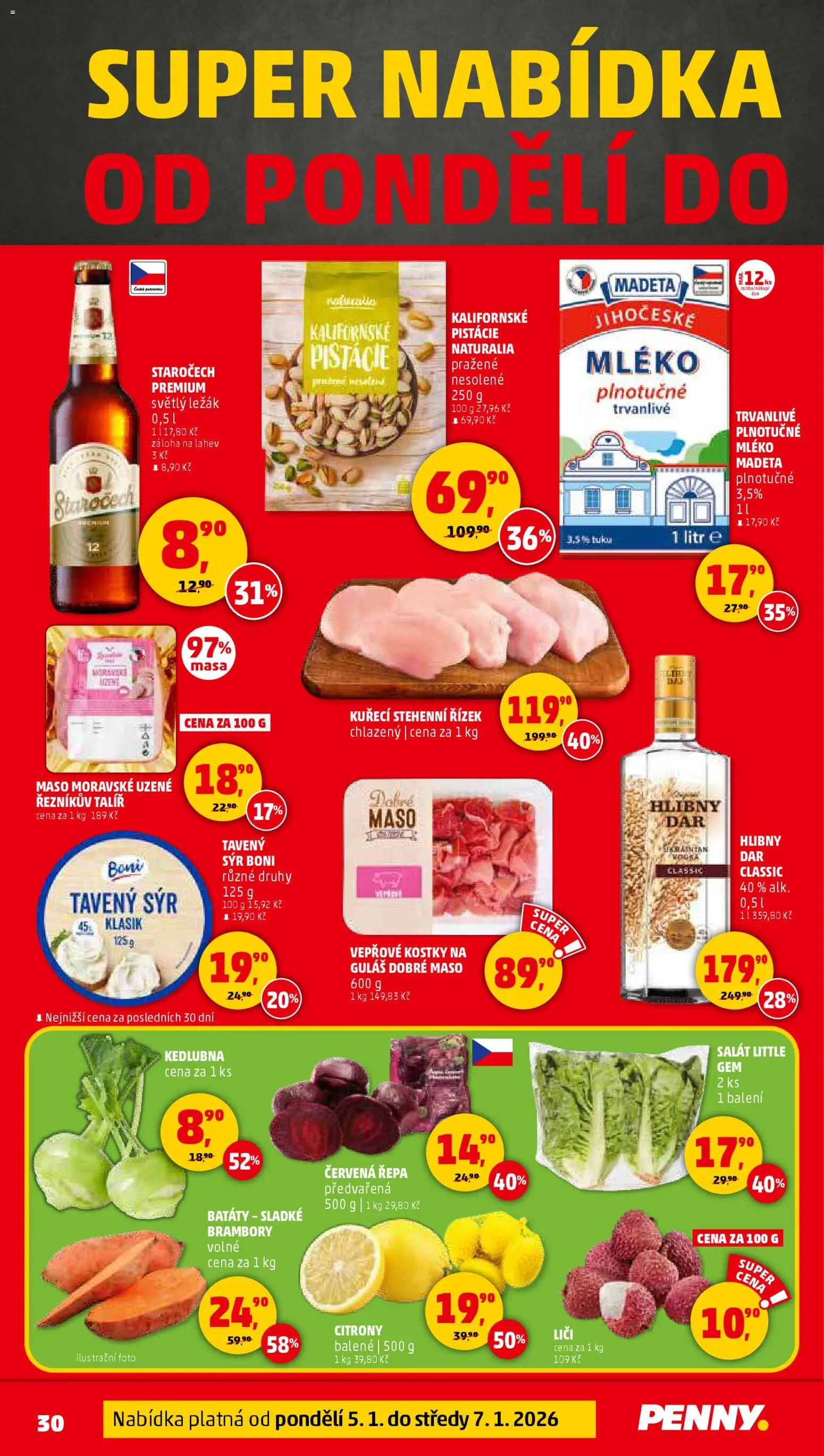 Penny Market leták - Čtvrtečník od 02.01.2026 | Strana: 30 | Produkty: Salát, Brambory, Maso, Láhev