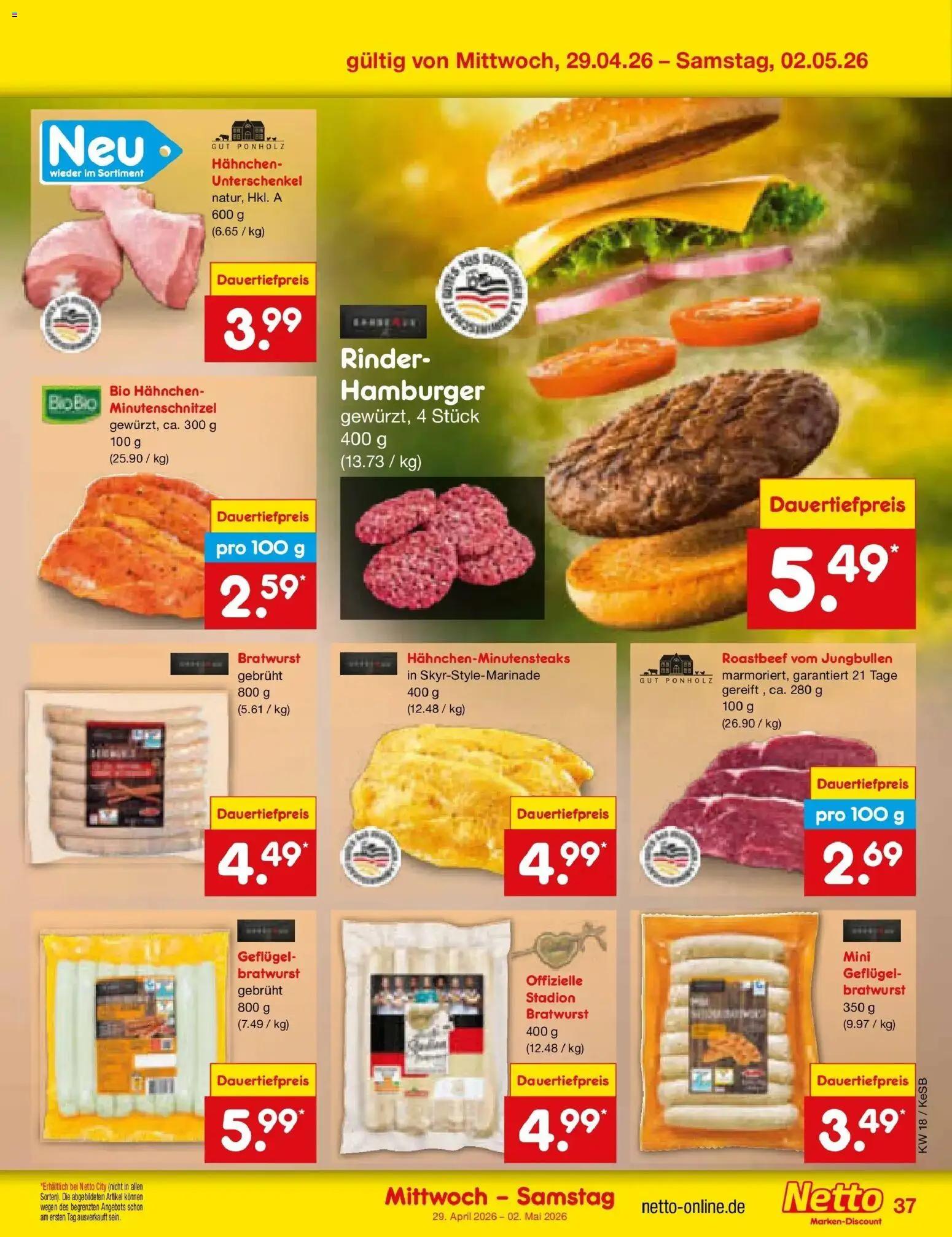 Netto Marken-Discount Prospekt Kruft	 – gültig ab 27.04.2026 | Seite: 53 | Produkte: Hahnchen, Bratwurst, Roastbeef