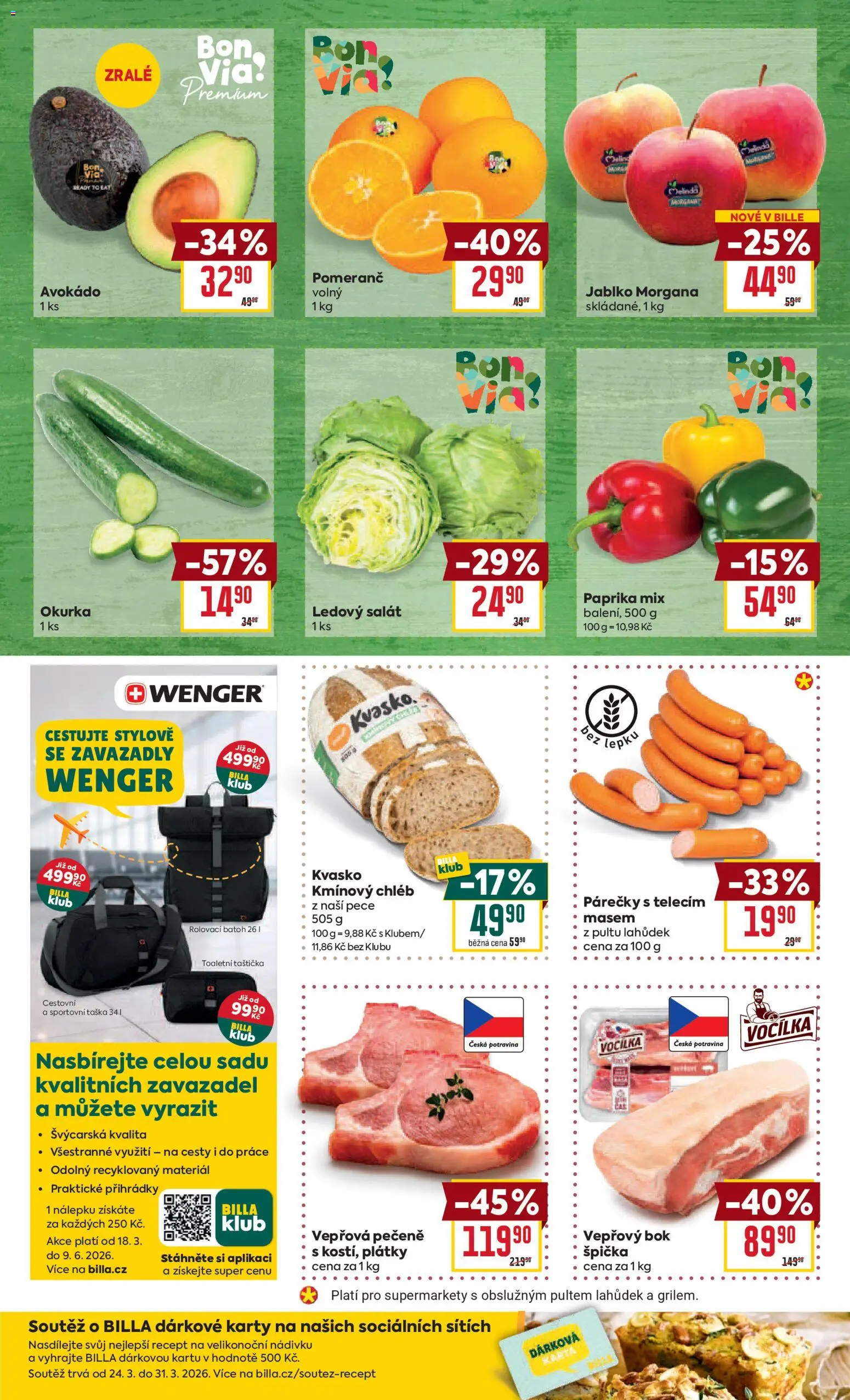 Billa Malý leták od 25.03.2026 | Strana: 2 | Produkty: Vepřová pečeně, Chléb, Salát, Ledový salát