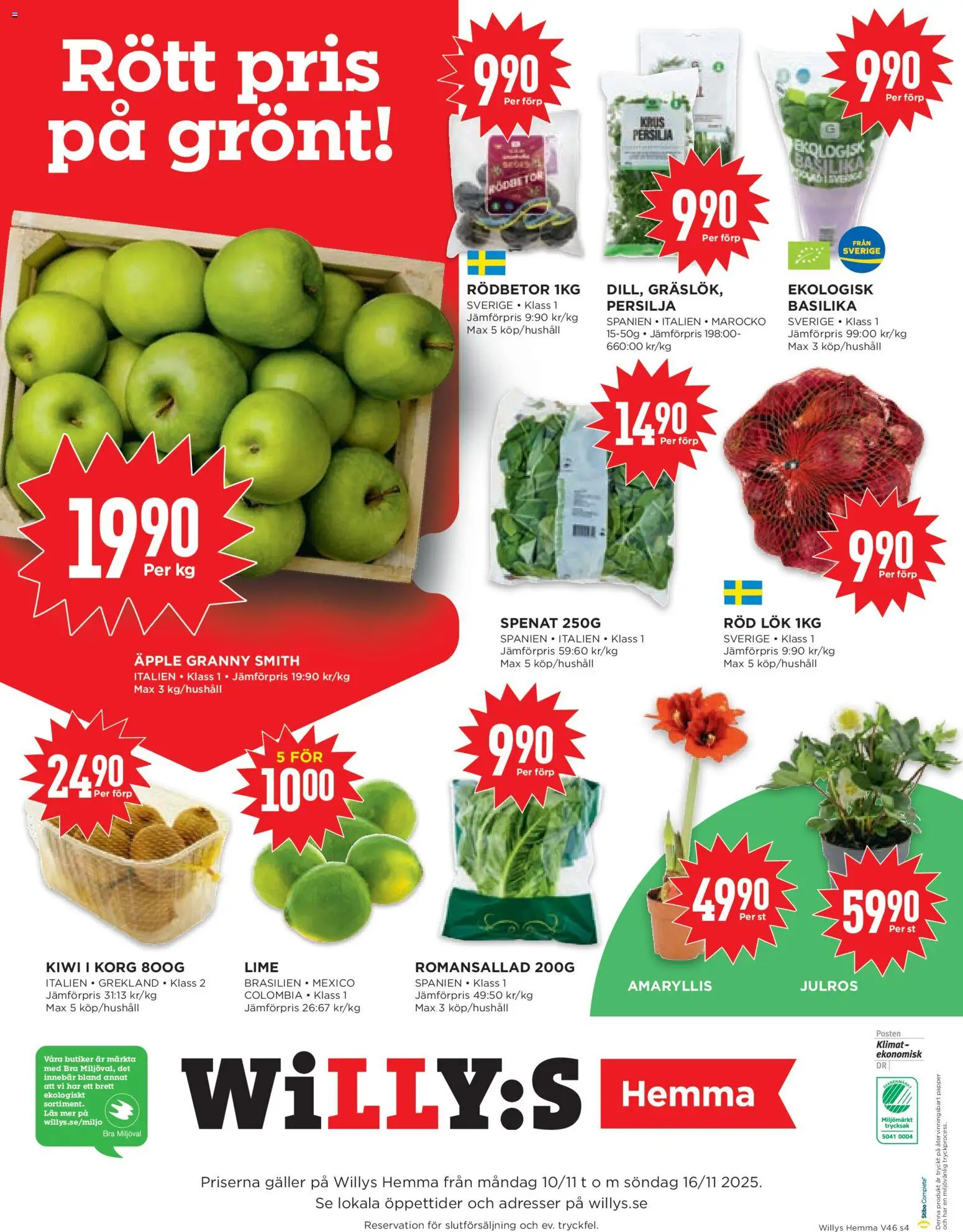 Willys reklamblad aktuell från 10.11.2025 | Sida: 4 | Produkter: Galler, Kiwi, Lime, Persilja