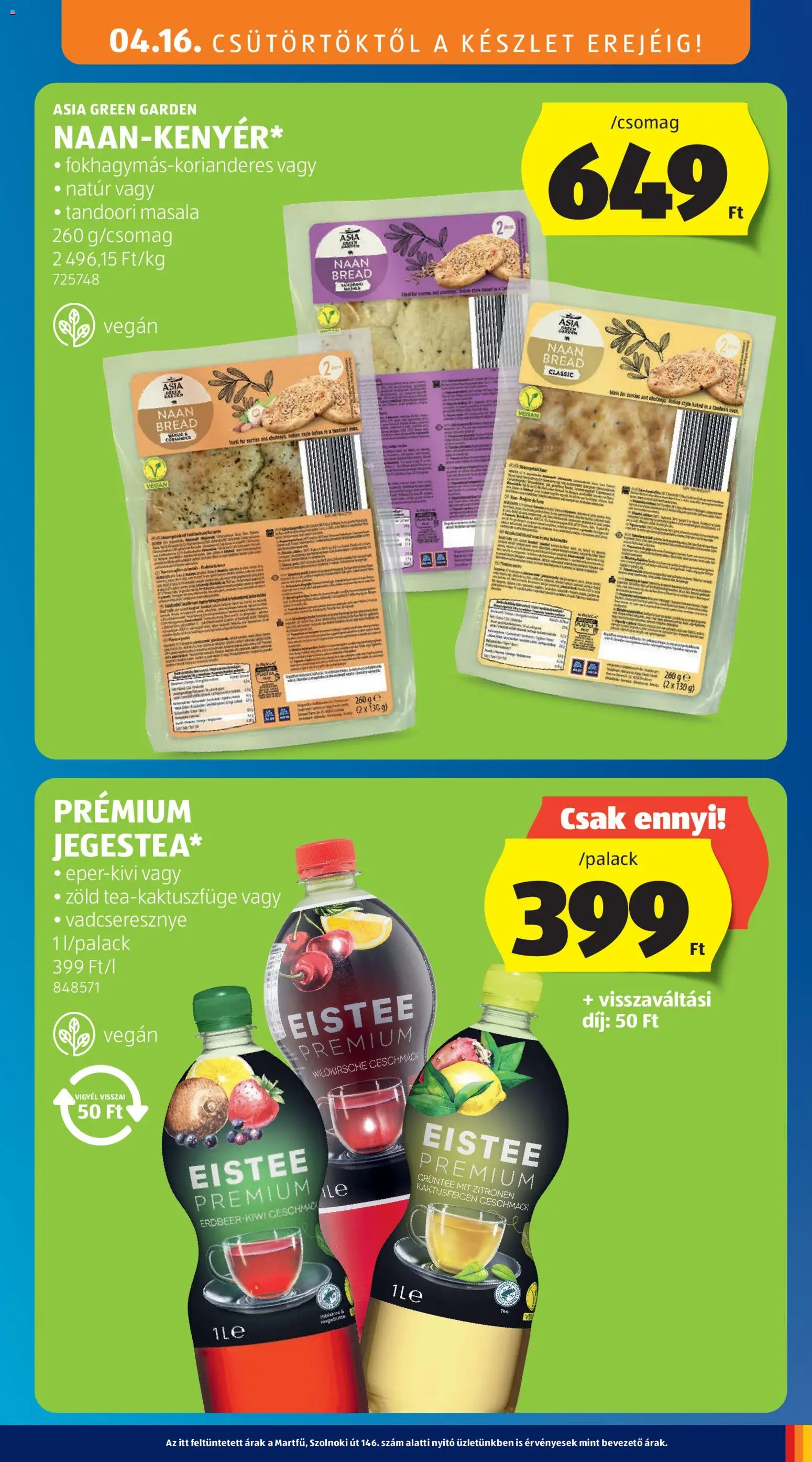 Aldi akciós ujság - amely érvényes a következő dátumtól: 16.04.2026 | Oldal: 21 | Termékek: Tea, Vegán