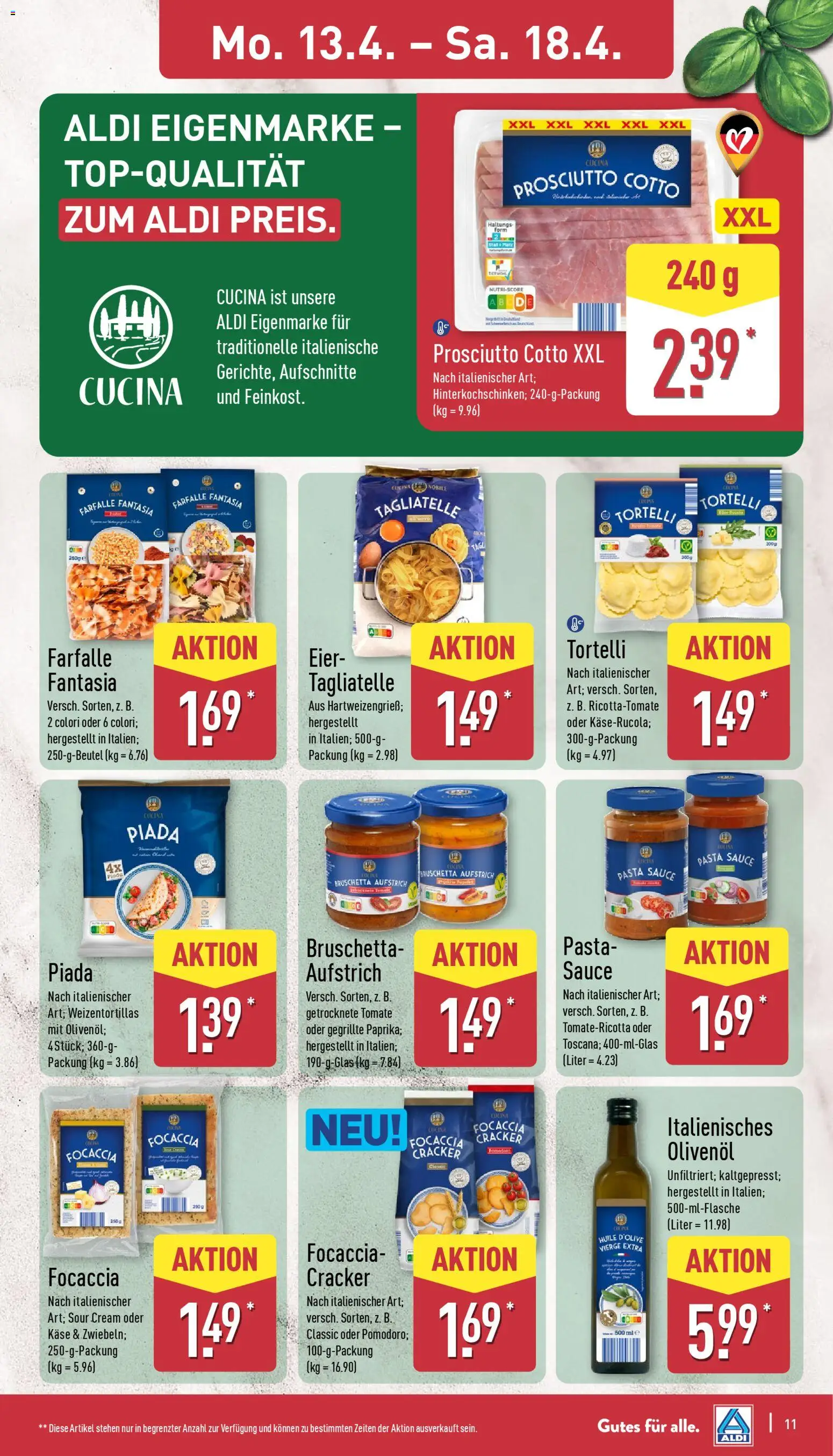 Aldi Prospekt 	 – gültig ab 13.04.2026 | Seite: 15 | Produkte: Käse, Eier, Olivenol, Pasta