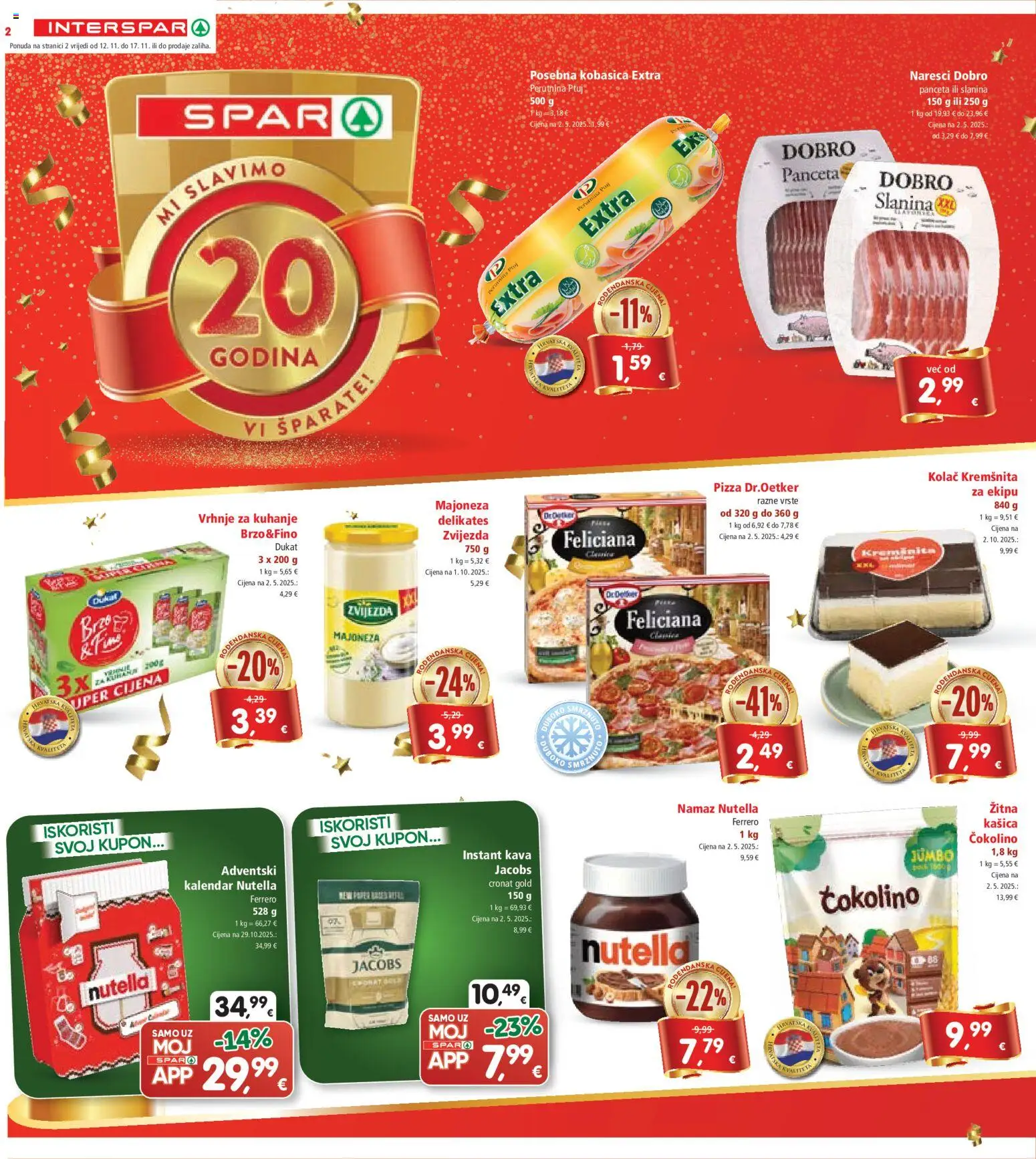 Interspar katalog | vrijedi od 12.11.2025 | Stranica: 2 | Proizvodi: Nutella, Pizza, Kobasica, Namaz