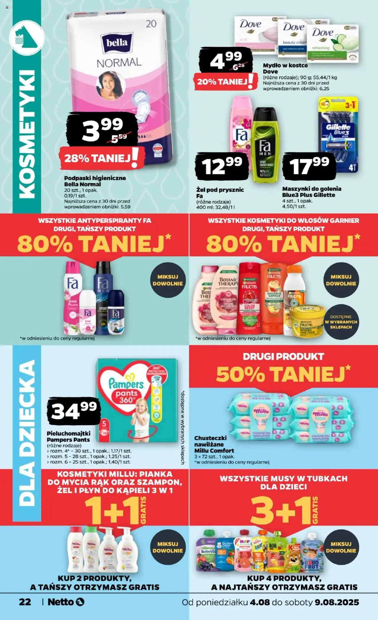Netto gazetka - Spożywcza od 04.08.2025 | Strona: 22 | Produkty: Pampers, Podpaski, Prysznic, Żel pod prysznic
