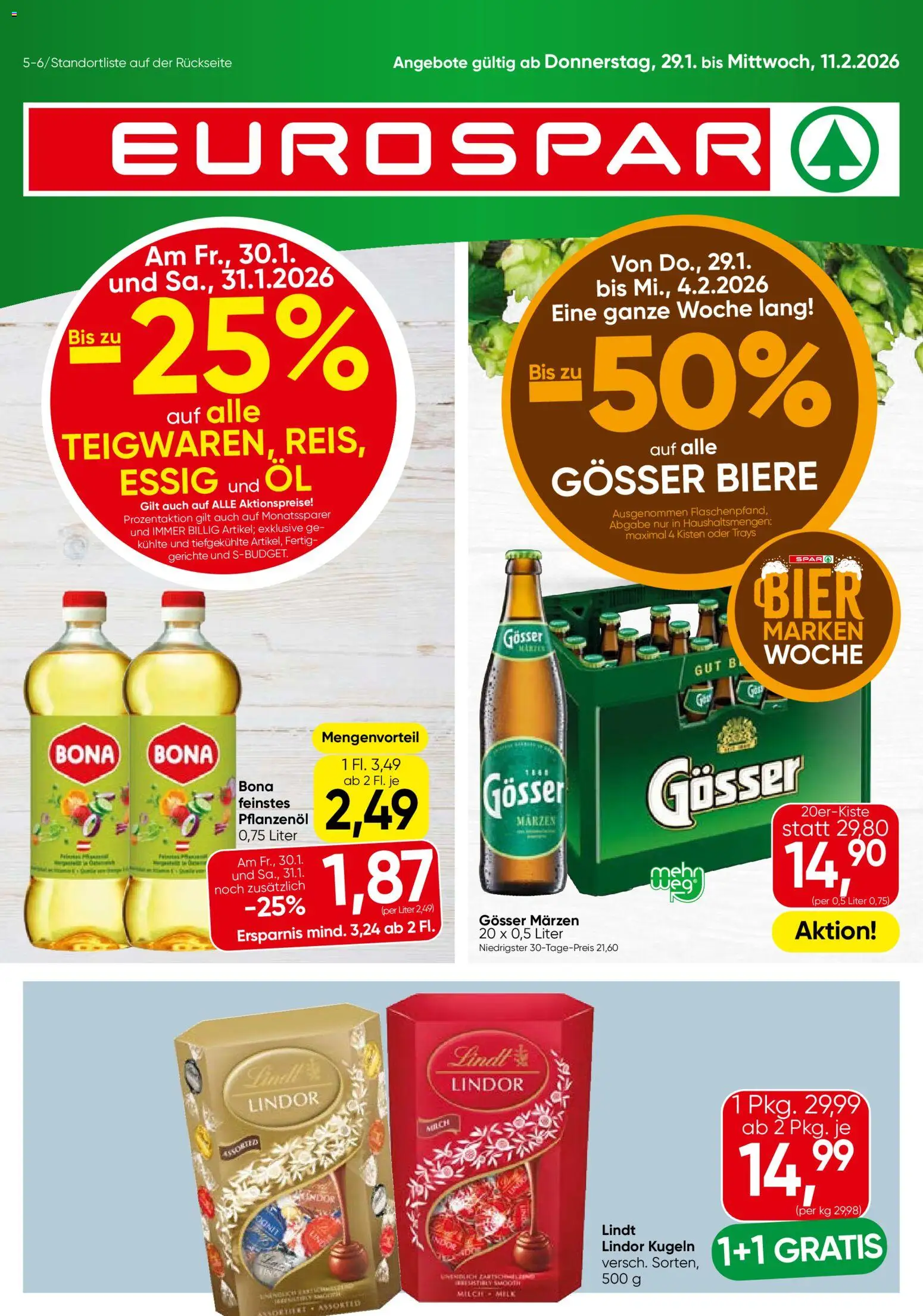 Eurospar Flugblatt gültig ab 29.01.2026 | Seite: 1 | Produkte: Milch, Öl, Bier
