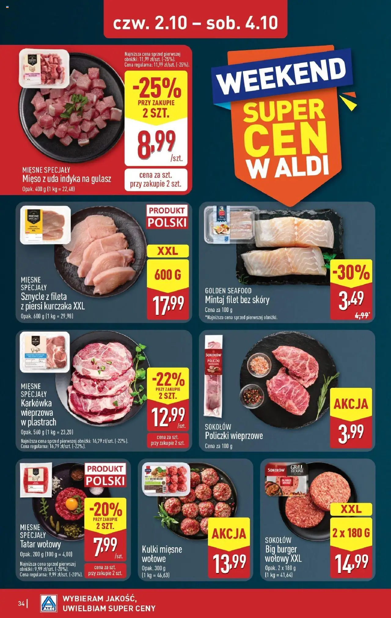 Aldi Gazetka od 29.09.2025 | Strona: 34 | Produkty: Piersi, Mięso, Mintaj, Tatar