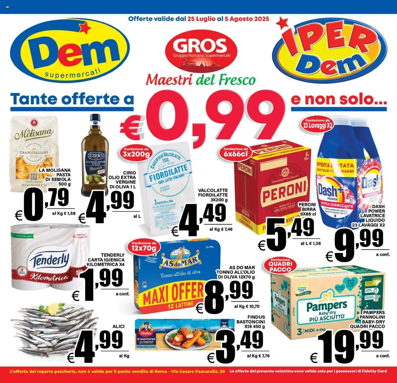 Volantino DEM del 25.07.2025 | Pagina: 1 | Prodotti: Latte, Lavatrice, The, Pampers