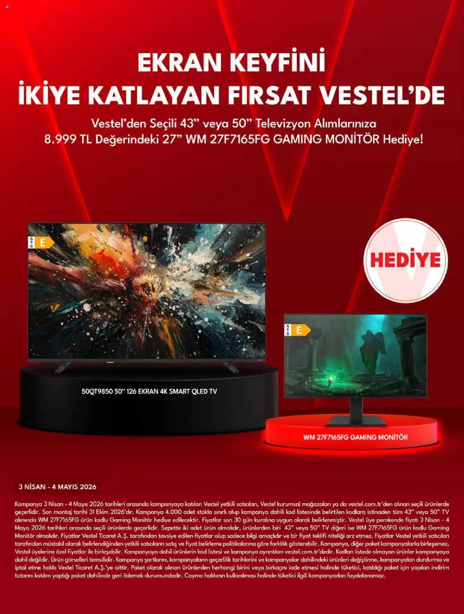 Vestel - Tüketici Elektroniği - 03.04.2026 tarihinden itibaren geçerlidir | Sayfa: 17 | Ürünler: TV, Monitör, Televizyon
