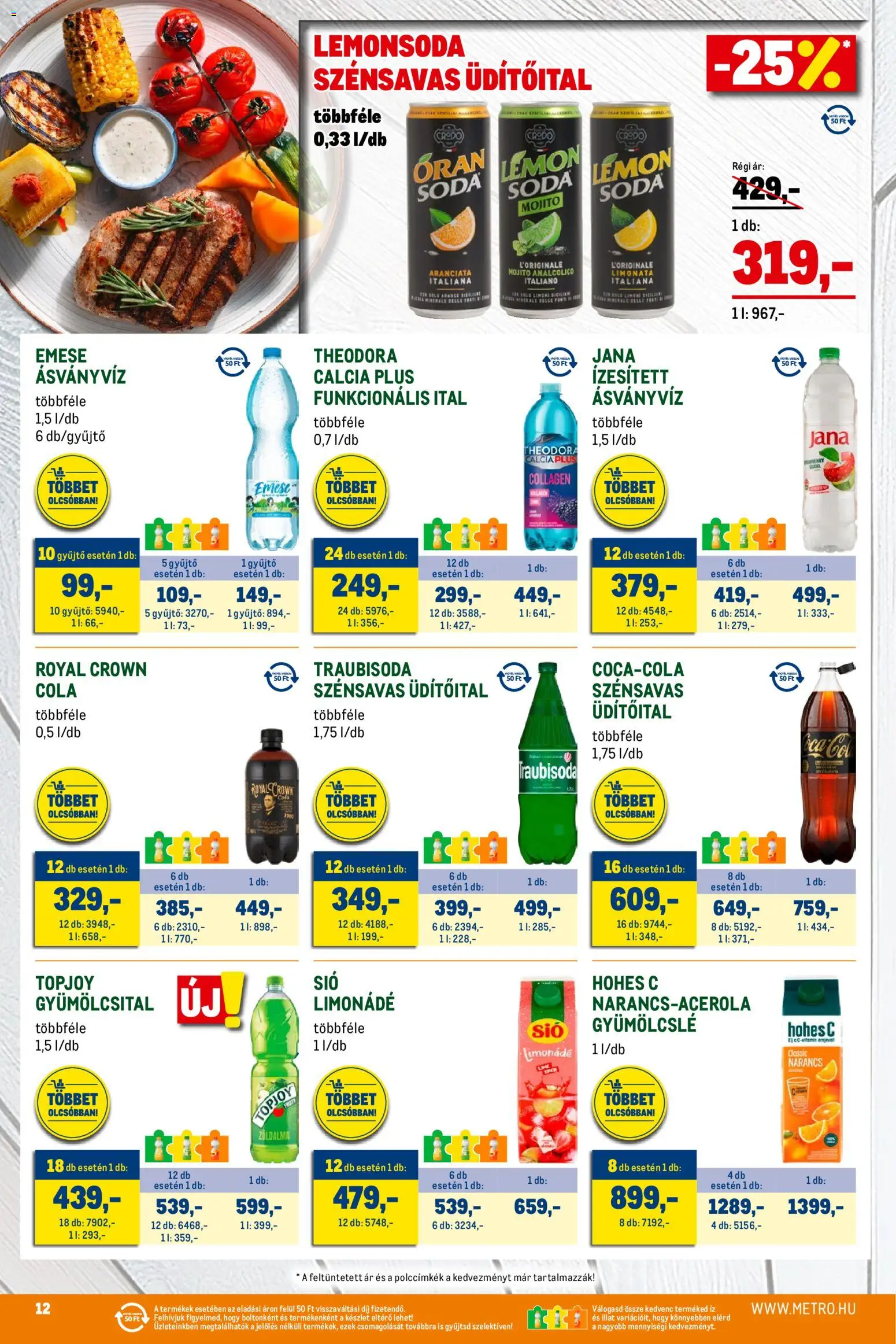 Metro akciós ujság - amely érvényes a következő dátumtól: 07.04.2026 | Oldal: 12 | Termékek: Cola, Limonádé, Ásványvíz, Só