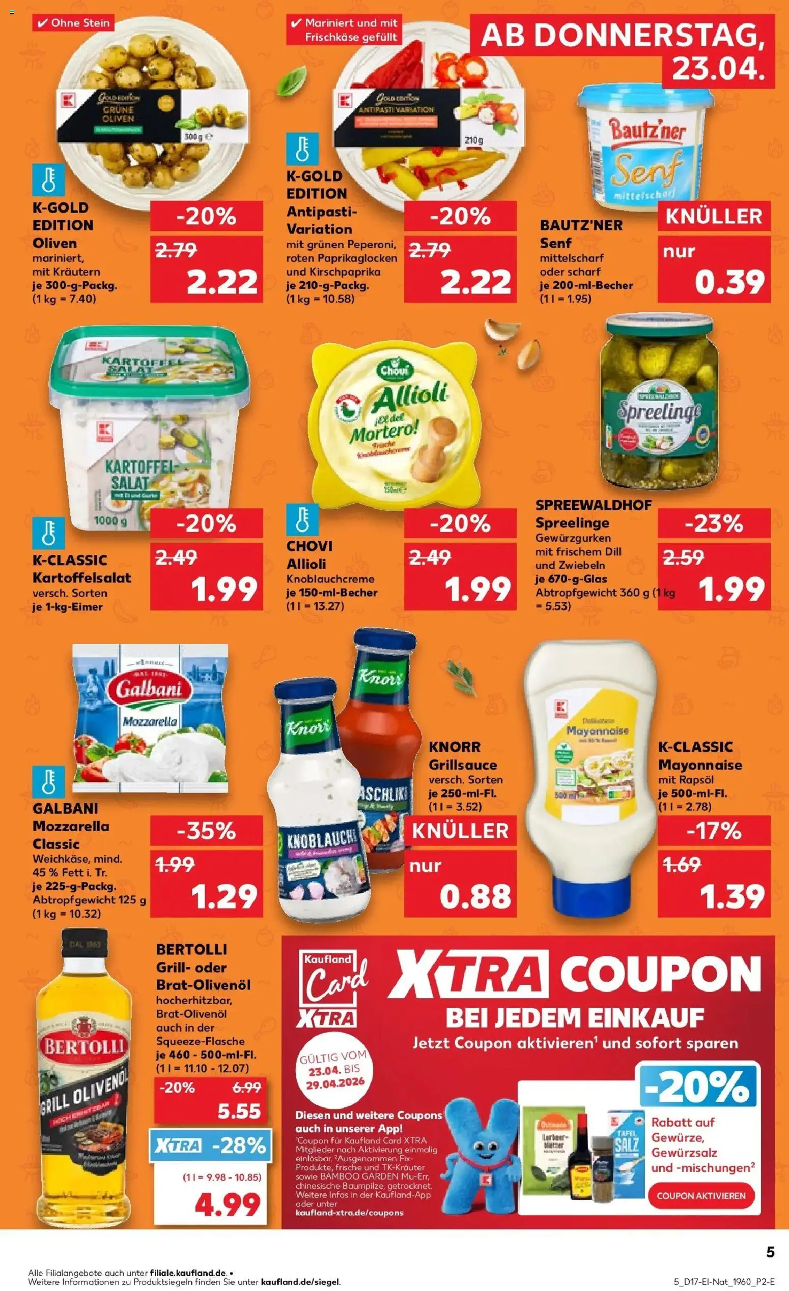 Kaufland Prospekt Berlin	 – gültig ab 23.04.2026 | Seite: 5 | Produkte: Mozzarella, Olivenol, Mayonnaise, Dill