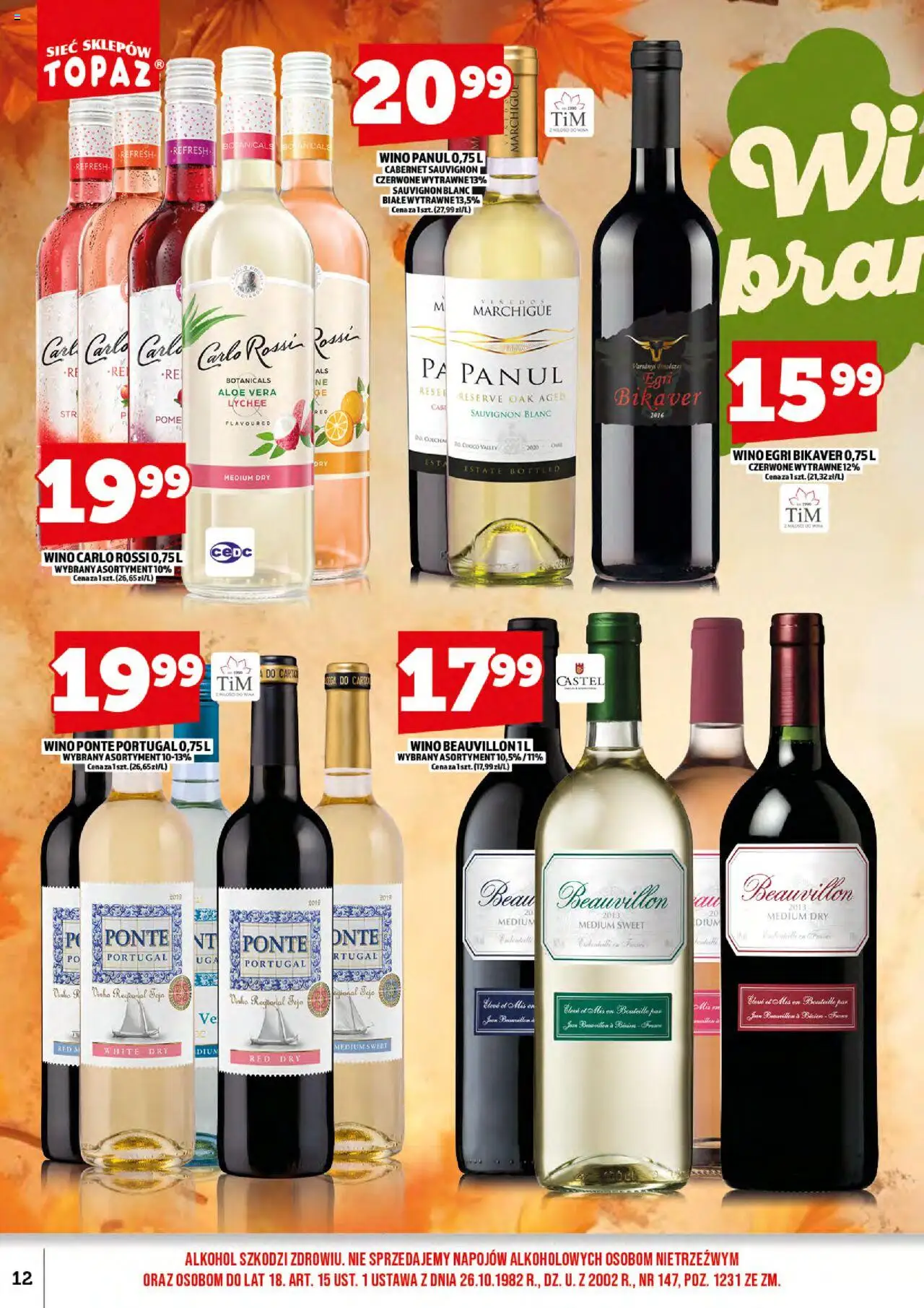 Topaz Gazetka alkoholowa od 01.10.2025 | Strona: 14 | Produkty: Wino, Wino Egri Bikaver, Alkohol, Carlo Rossi