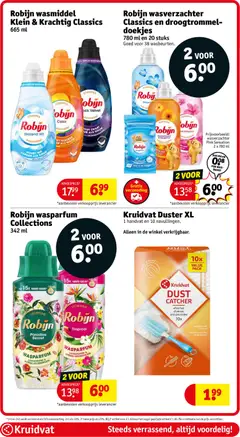 Robijn wasverzachter Classics en droogtrommel-doekjes, 780 ml en 20 stuks. Goed voor 38 wasbeurten. - Voorbeeld van een folder van Kruidvat, geldig van 14.04.2026 | Pagina: 124 | Producten: Robijn, Ostyalap, Geur, Was