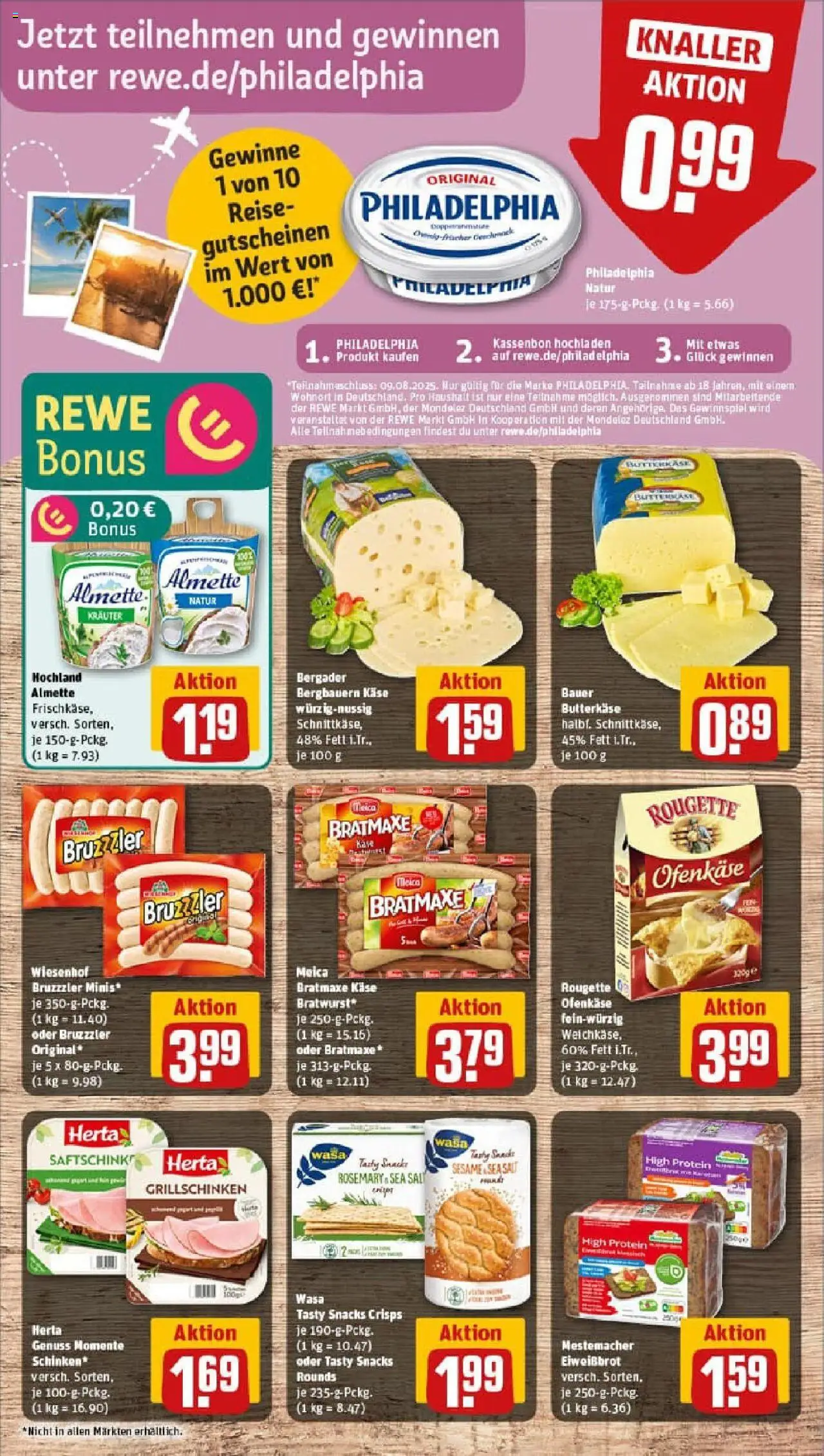 Rewe prospekt Dormagen / Zons	 - gültig ab dem 03.08.2025 | Seite: 9 | Produkte: Almette, Philadelphia, Bratwurst, Rougette ofenkase