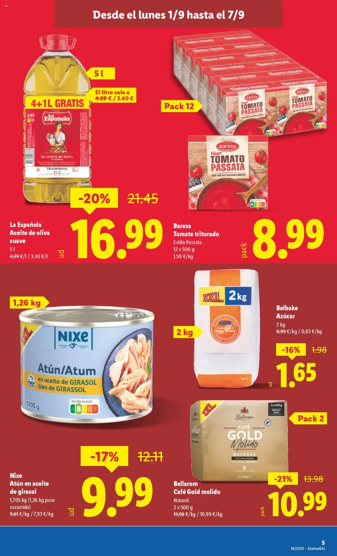 Lidl folleto │ válido desde el 01.09.2025 | Página: 5 | Productos: Aceite, Café, Aceite de girasol, Peso