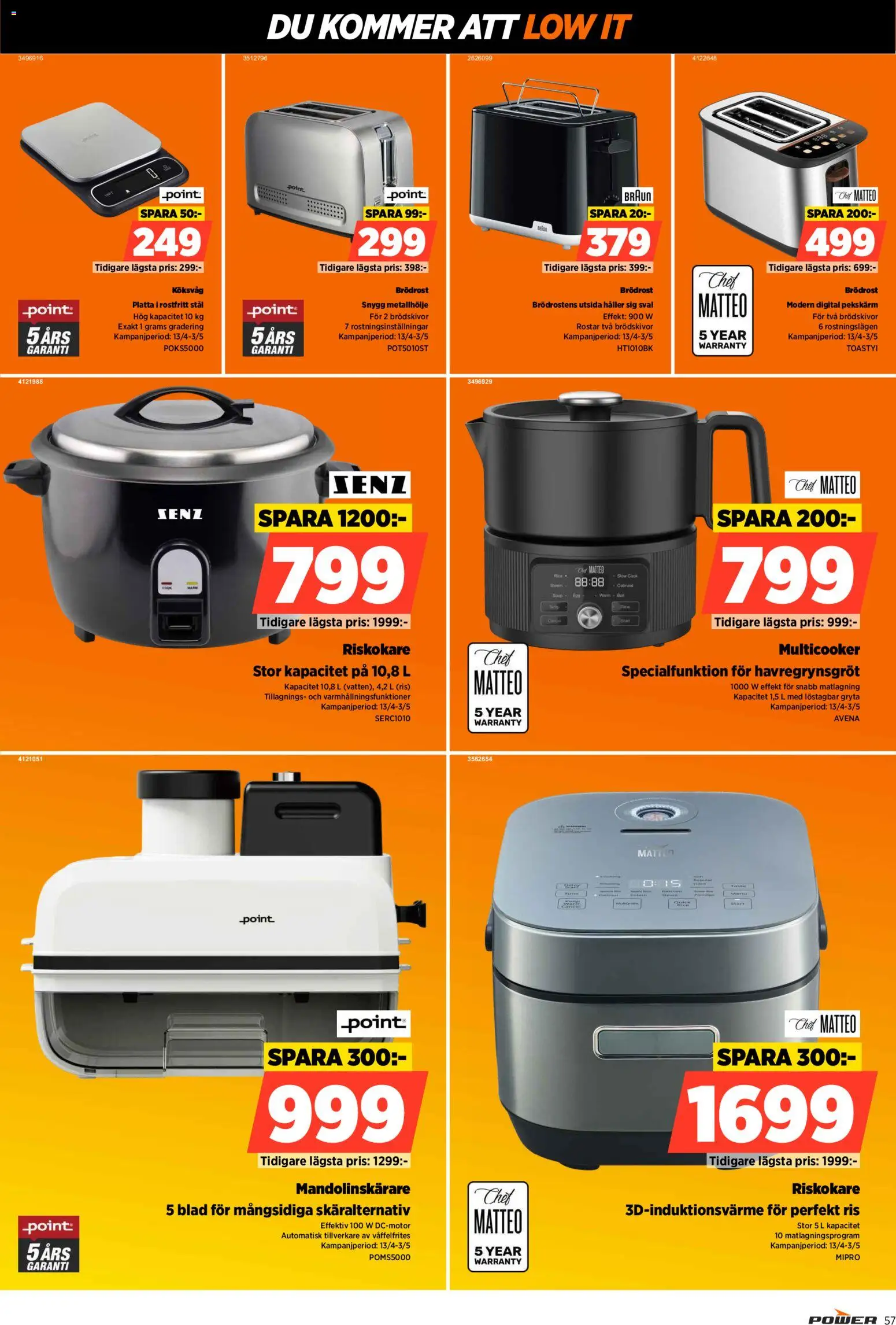 Power reklamblad aktuell från 27.04.2026 | Sida: 57 | Produkter: Brödrost, Köksvåg, Ris, Riskokare