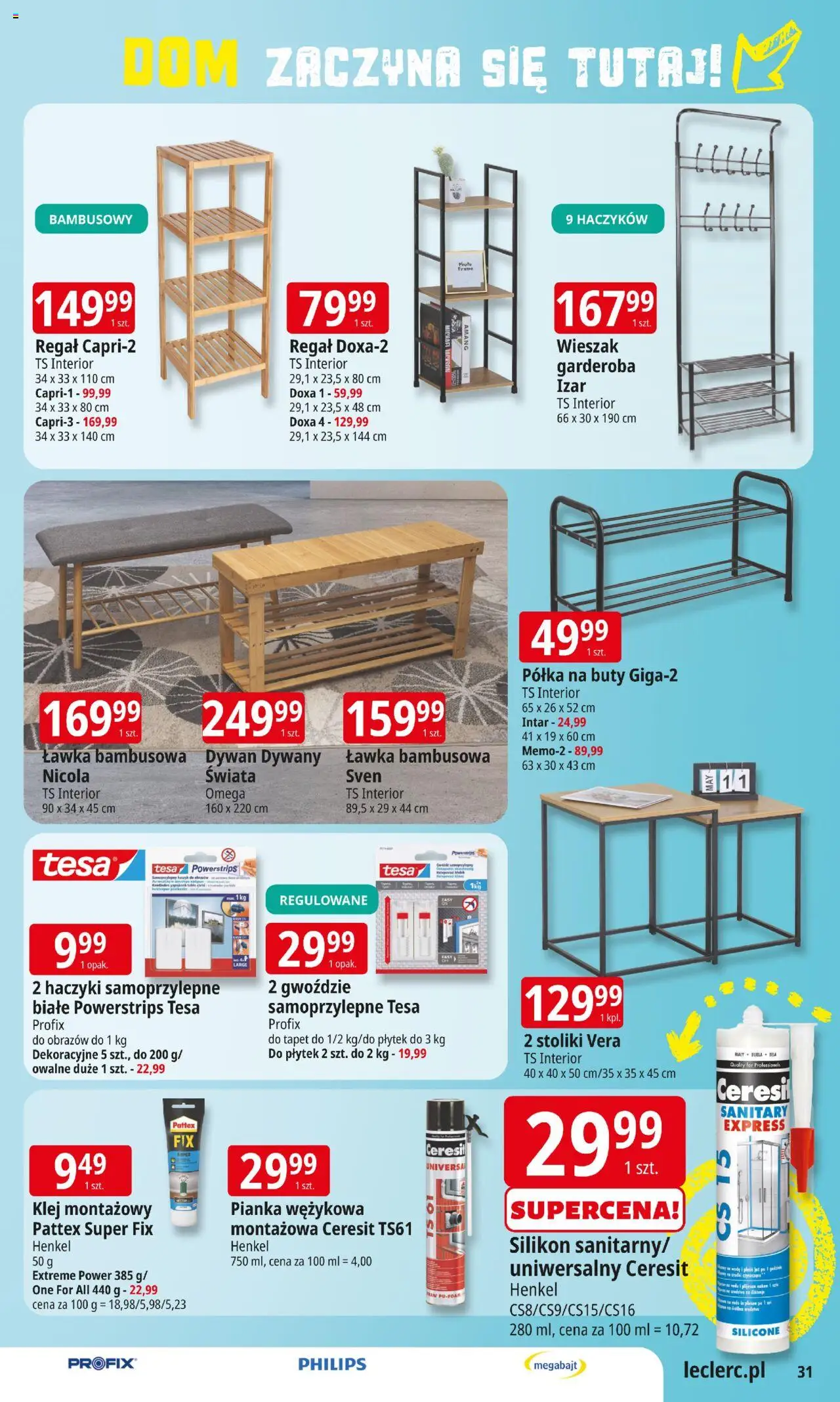 E.Leclerc Gazetka - Warszawa Jerozolimskie od 12.08.2025 | Strona: 31 | Produkty: Buty, Półka, Wieszak, Regał