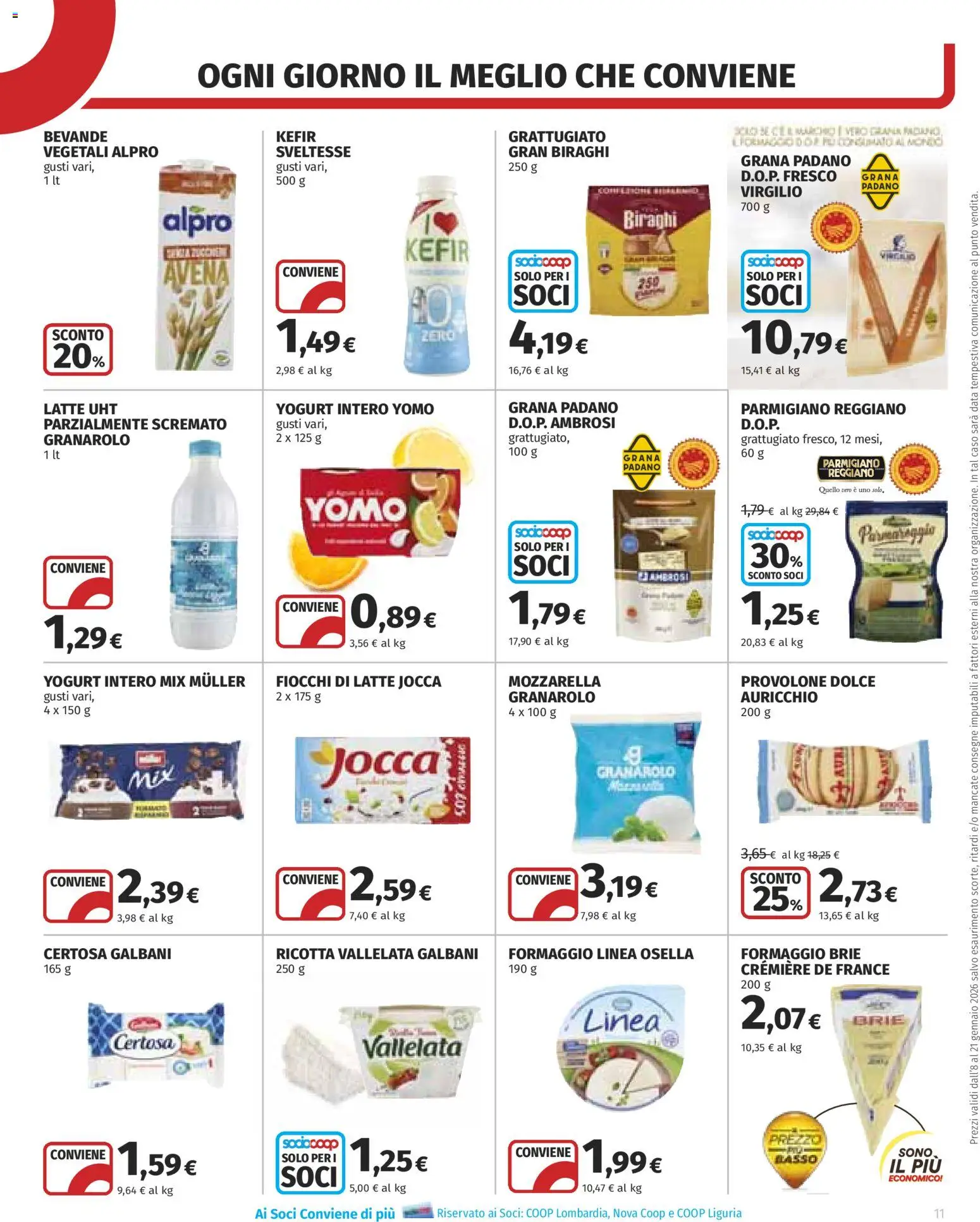 Volantino COOP del 08.01.2026 | Pagina: 11 | Prodotti: Provolone, Fiocchi, Formaggio, Grana Padano
