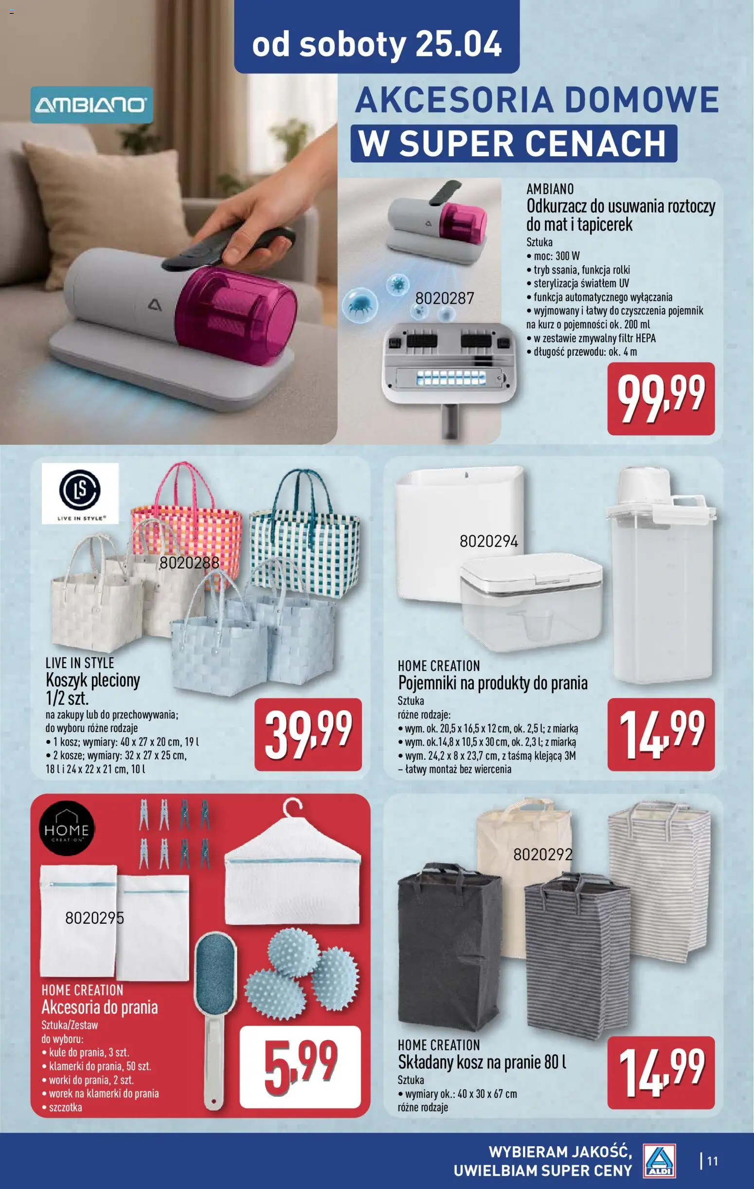 Aldi gazetka - Hity od Środy i od Soboty od 22.04.2026 | Strona: 11 | Produkty: Rolki, Odkurzacz, Składany kosz na pranie, Szczotka