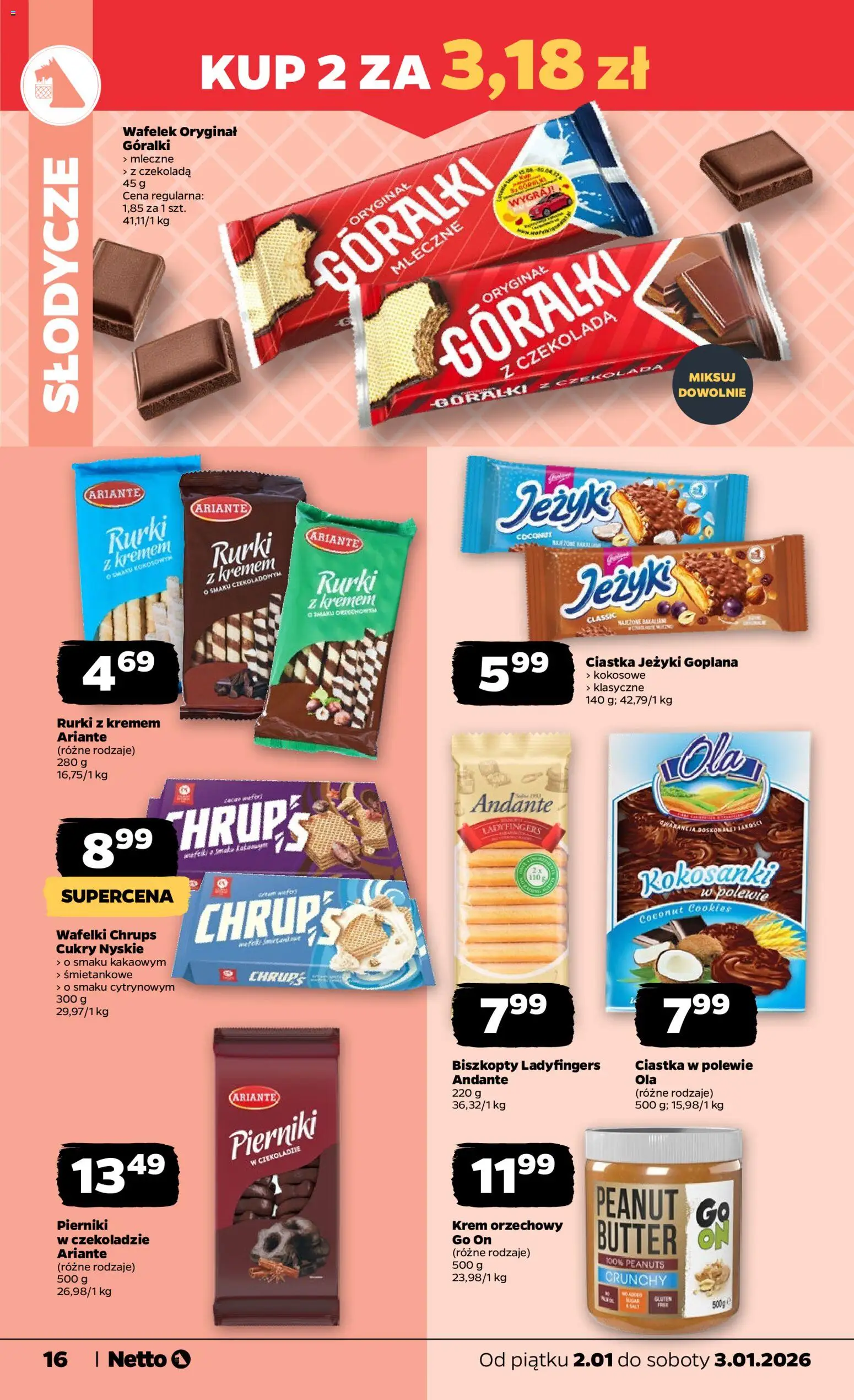 Netto gazetka - Spożywcza od 02.01.2026 | Strona: 16 | Produkty: Krem orzechowy, Pierniki w czekoladzie, Wafelki, Krem