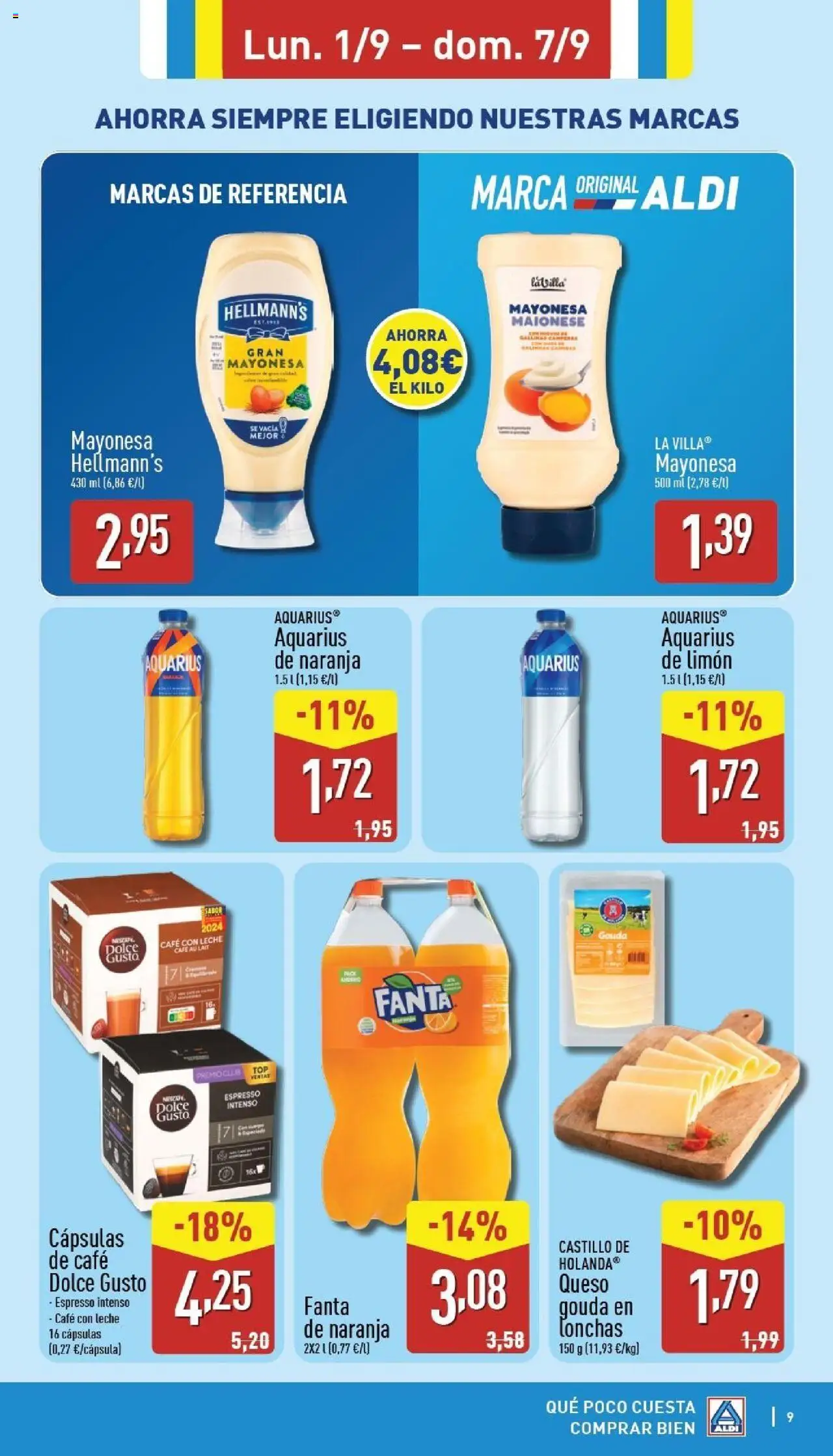 Aldi folleto Canarias │ válido desde el 01.09.2025 | Página: 9 | Productos: Queso, Café, Οθόνη προβολής, Queso Gouda