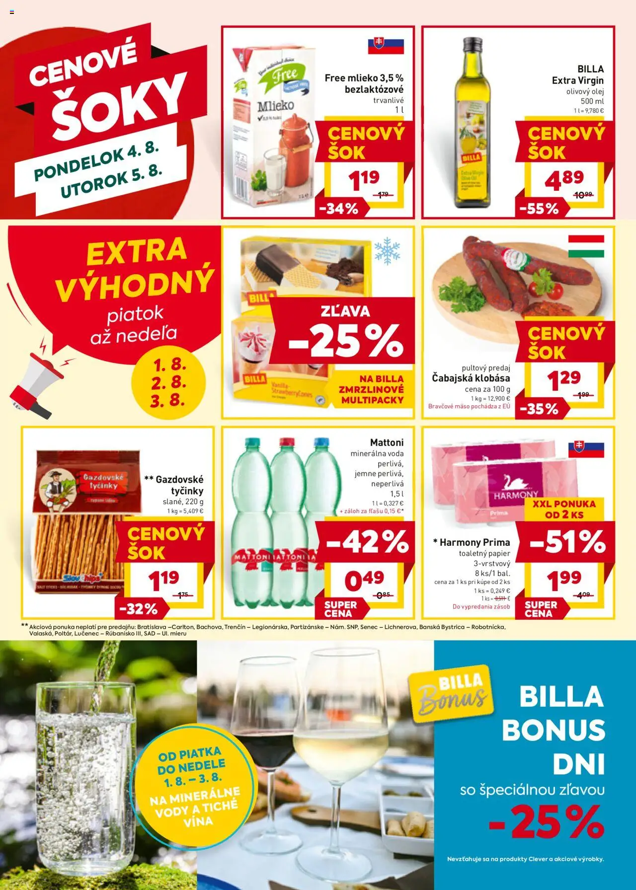Billa leták │ platný od 30.07.2025 | Strana: 20 | Produkty: Olivový olej, Toaletný papier, Mattoni, Minerálna voda