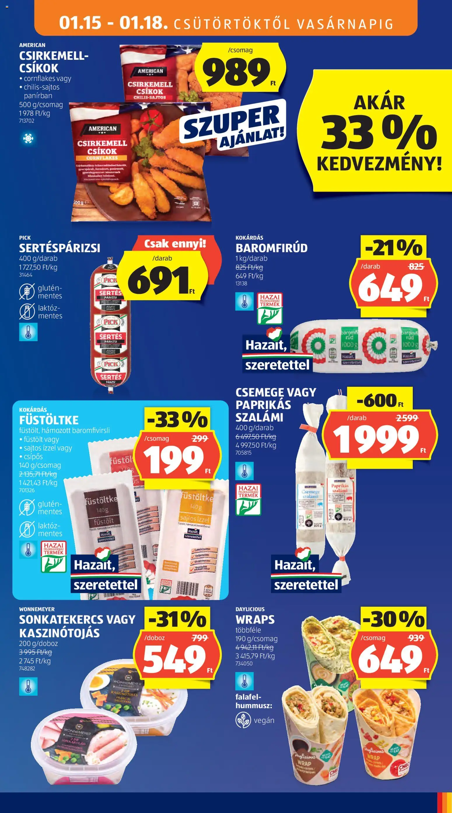 Aldi akciós ujság - amely érvényes a következő dátumtól: 15.01.2026 | Oldal: 11 | Termékek: Pick, Szalámi, Vegán, Csirkemell