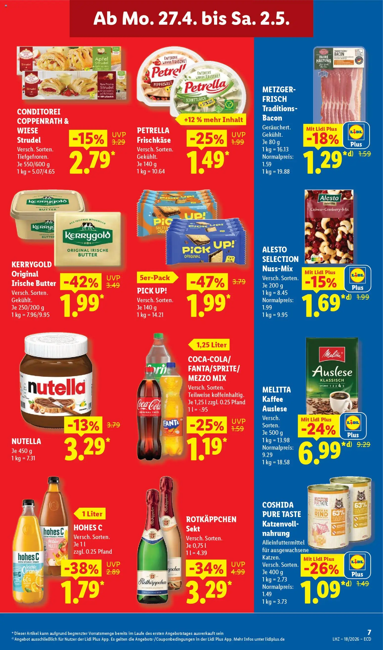 Lidl Prospekt – gültig ab 27.04.2026 | Seite: 15 | Produkte: Kaffee, Nutella, Rotkäppchen, Hohes c