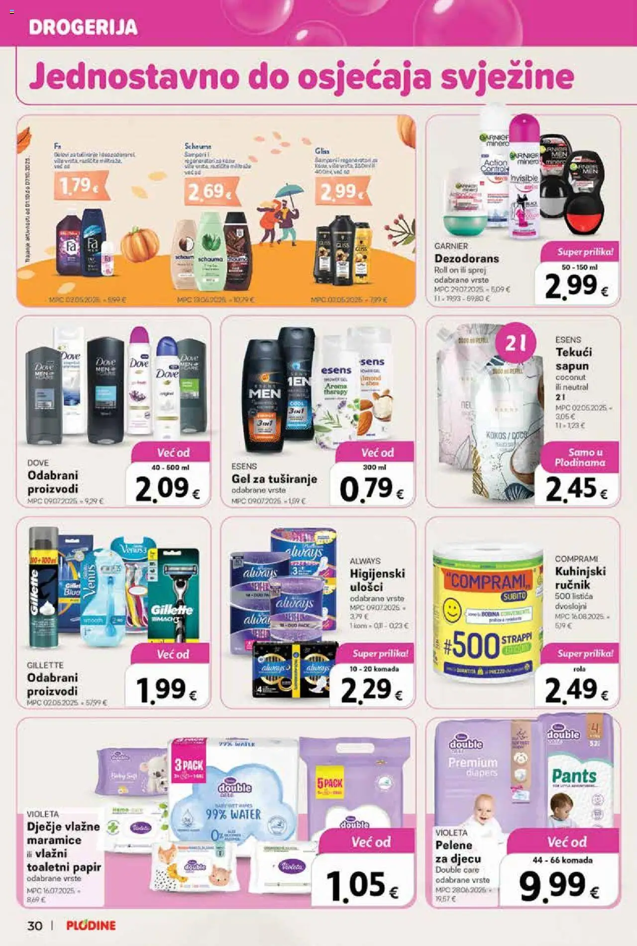 Plodine katalog | vrijedi od 01.10.2025 | Stranica: 30 | Proizvodi: Roll on, Gel za tuširanje, Dezodorans, Violeta