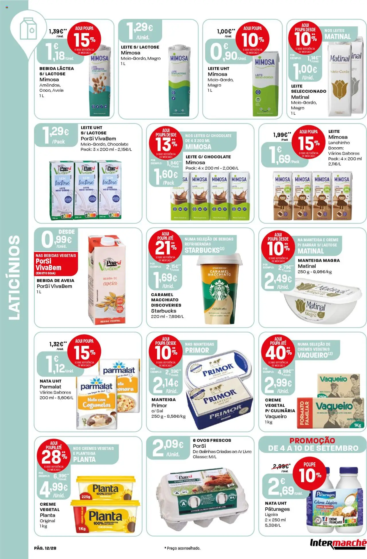 Intermarché folheto │ válido de 04.09.2025 | Página: 12 | Produtos: Sal, Manteiga, Ovos, Nata