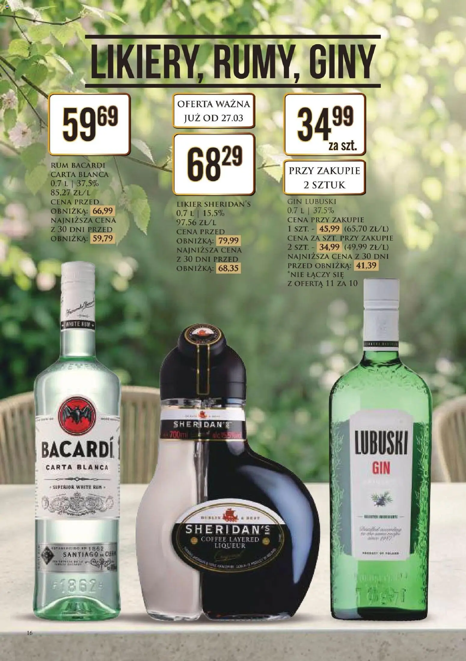 Dino gazetka alkoholowa od 27.03.2026 | Strona: 17 | Produkty: Likier Sheridan's, Gin Lubuski, Rum, Gin