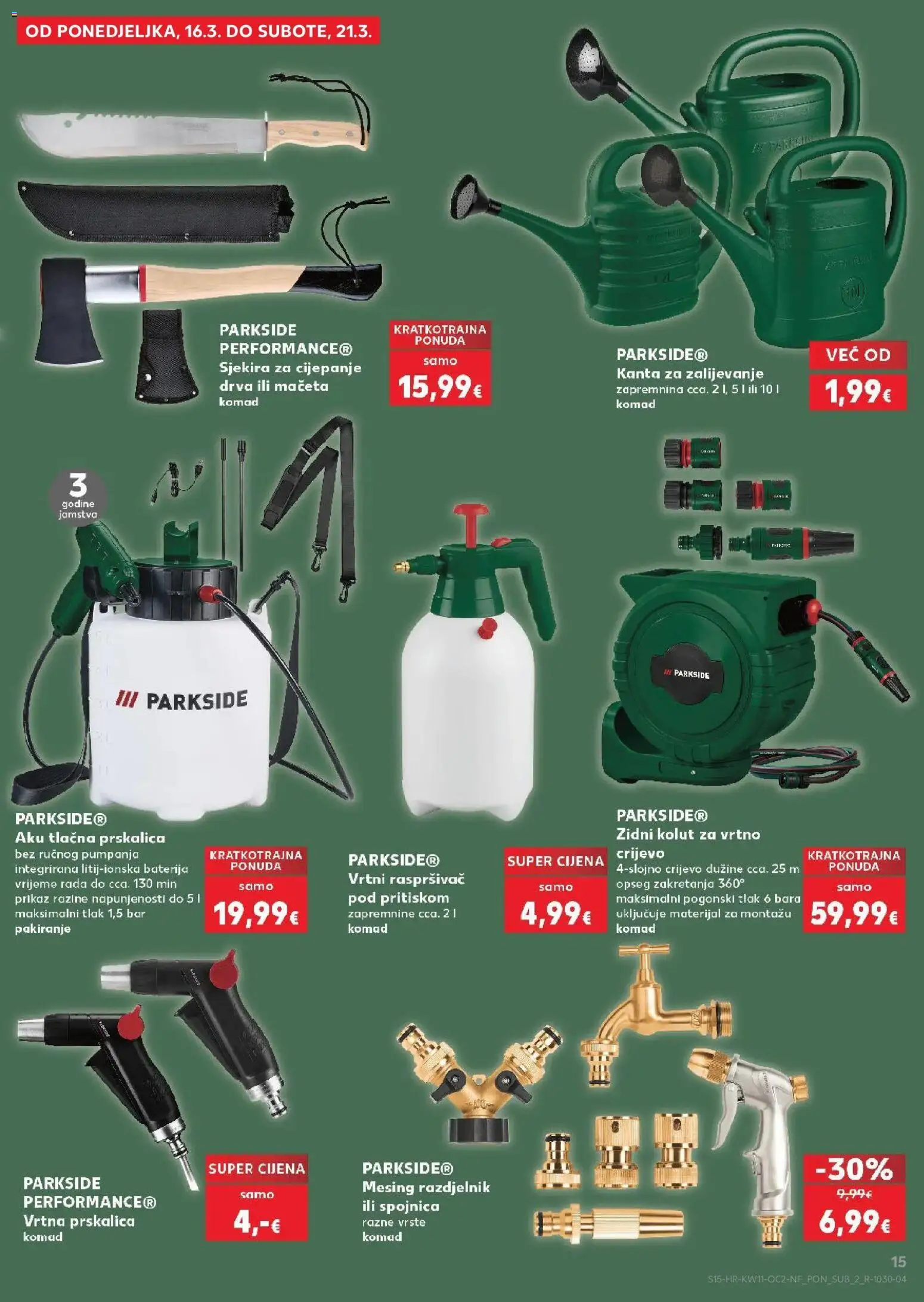 Kaufland katalog | vrijedi od 10.03.2026 | Stranica: 15 | Proizvodi: Baterija, Kanta za zalijevanje, Vrtno crijevo, Parkside