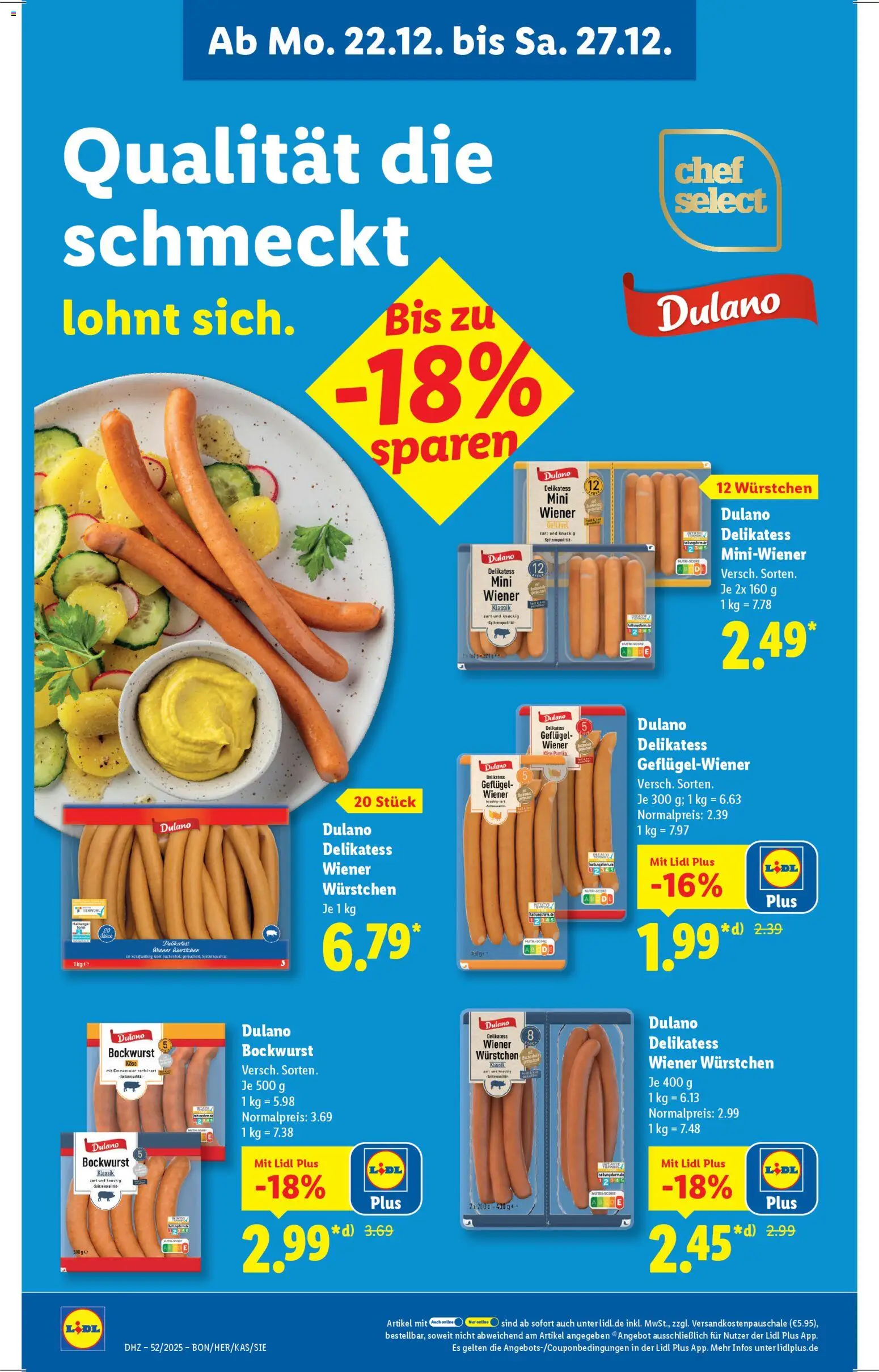 Lidl Prospekt Bestwig – gültig ab 22.12.2025 | Seite: 20 | Produkte: Bockwurst, Wiener wurstchen, Käse