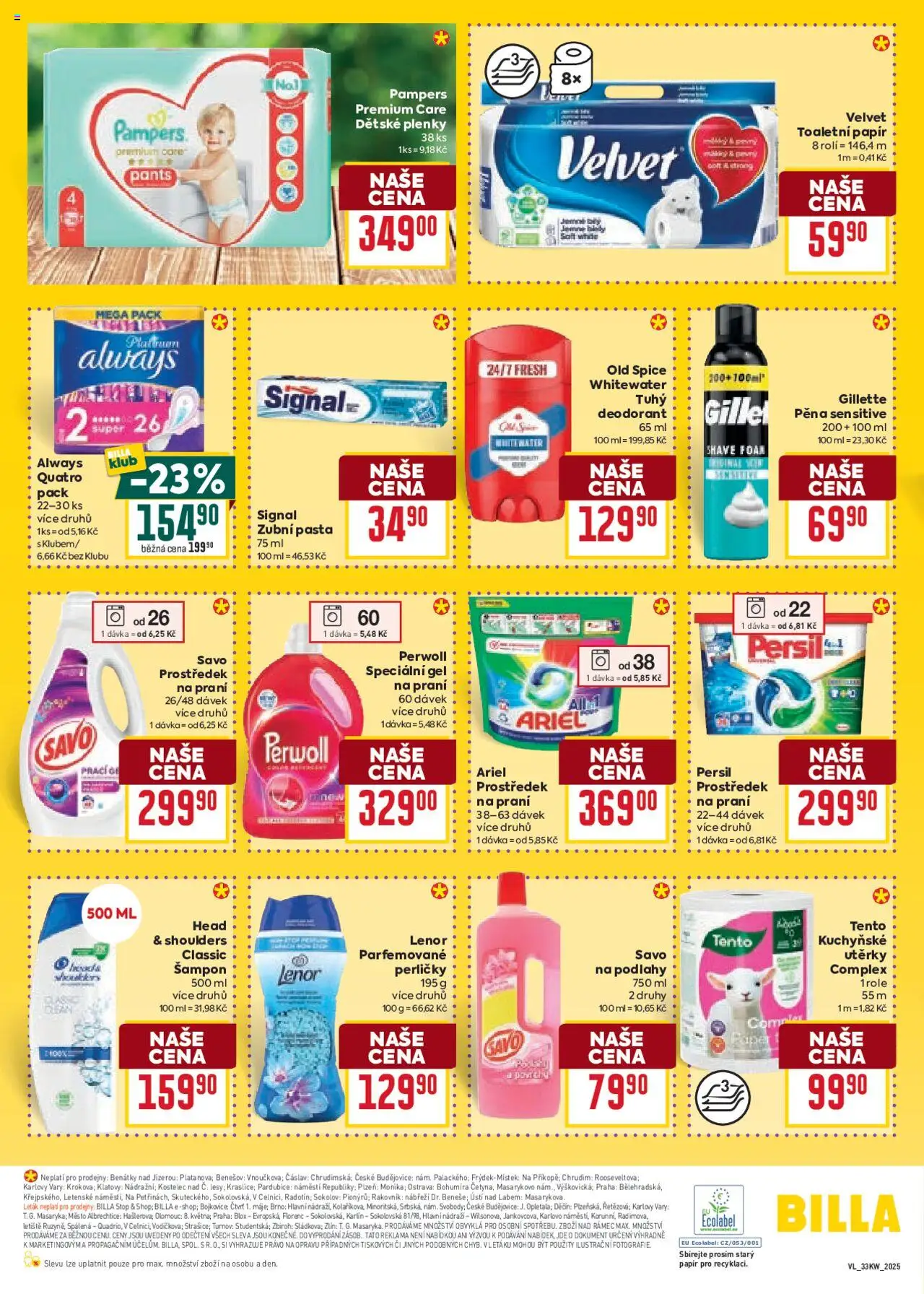 Billa Velký leták od 13.08.2025 | Strana: 25 | Produkty: Savo, Pampers, Old Spice, Persil