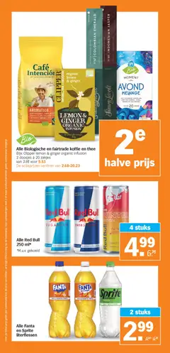 Alle Biologische en fairtrade koffie en thee, Bijv. Clipper lemon & ginger organic infusion 2 doosjes à 20 zakjes van 7.38 voor 5.53 De actieprijzen variëren van 2.68-20.23 - Voorbeeld van een folder van Albert Heijn, geldig van 27.10.2025 | Pagina: 25