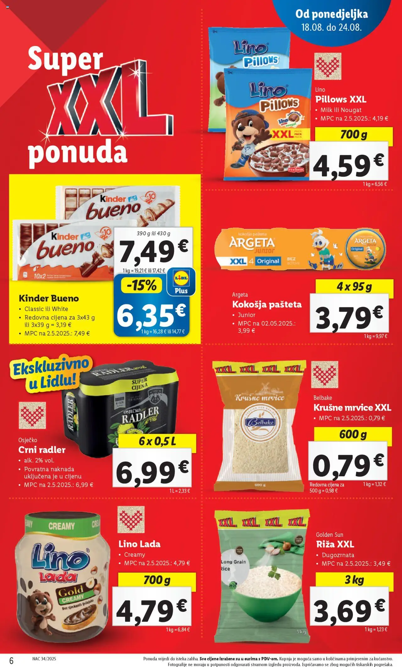 Lidl katalog | vrijedi od 18.08.2025 | Stranica: 6 | Proizvodi: Radler, Lino Pillows, Riža, Pašteta