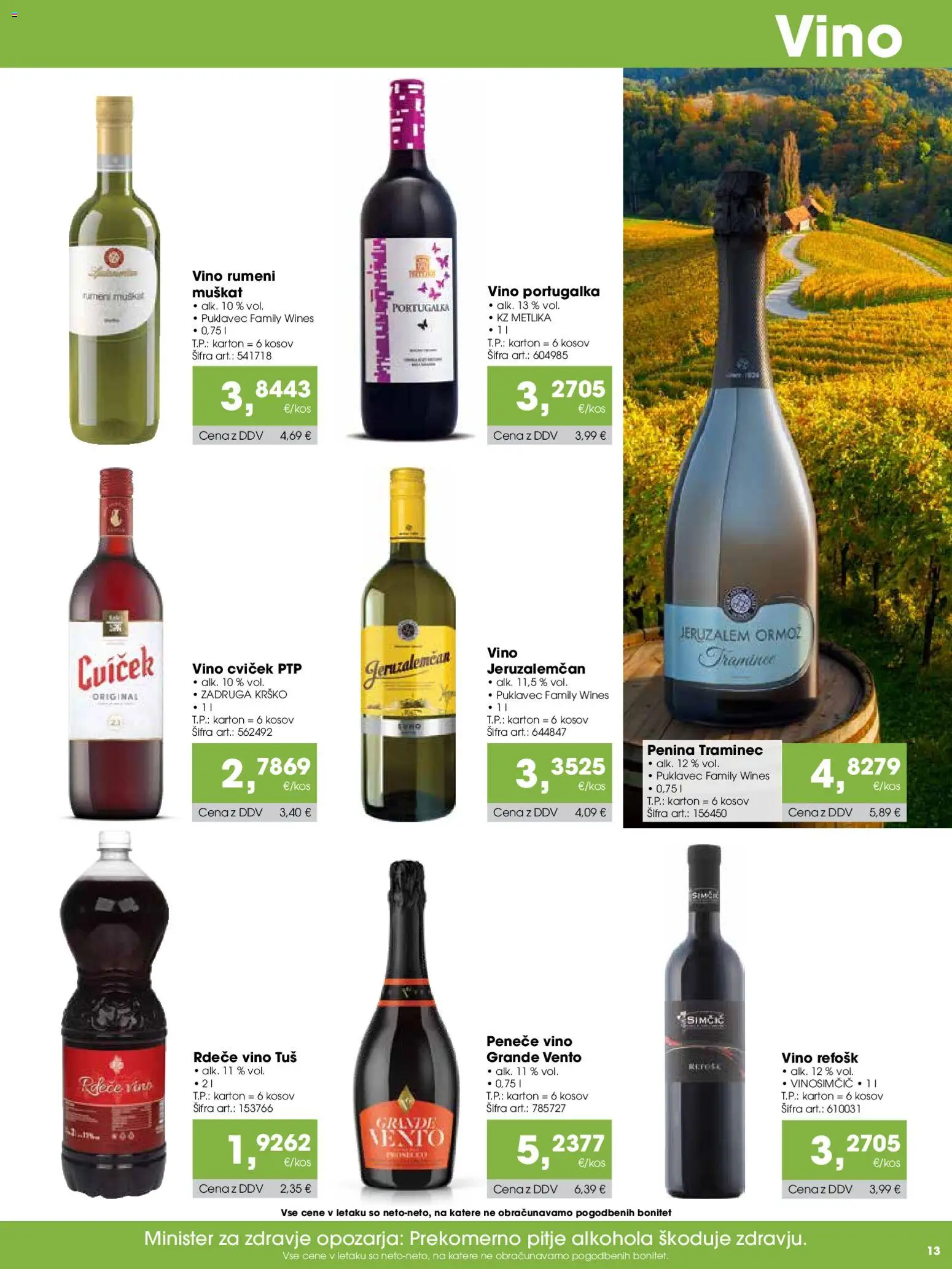 Novi Tuš katalog ponudbe – veljaven od 07.04.2026 | Stran: 13 | Izdelki: Penina, Vino