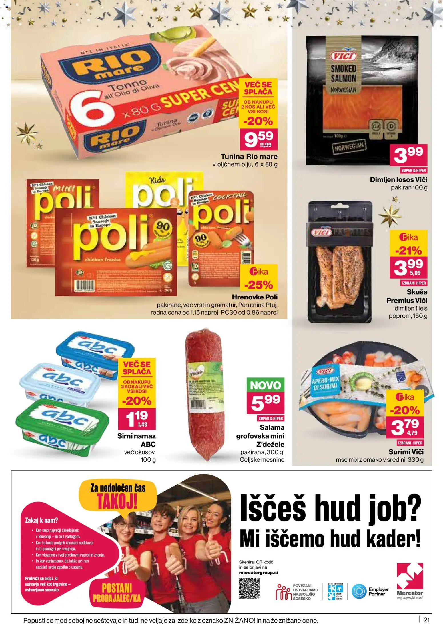 Novi Mercator katalog ponudbe – veljaven od 04.12.2025 | Stran: 21 | Izdelki: Sirni namaz, Hrenovke, Namaz, Salama