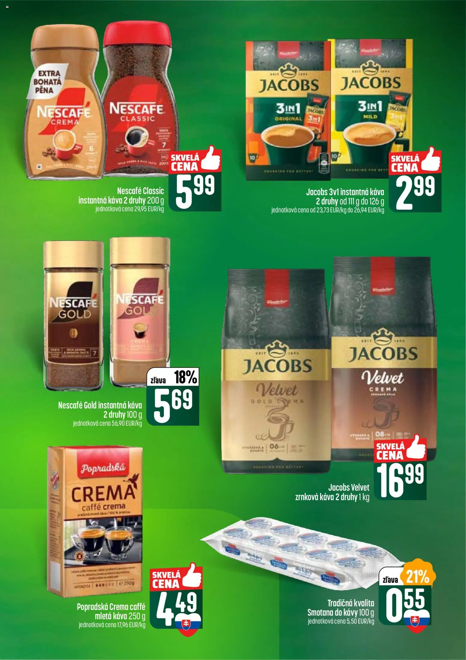 Nové COOP Jednota akcie – leták je platný od 15.01.2026 | Strana: 45 | Produkty: Jacobs Velvet, Káva, Smotana, Nescafé Classic