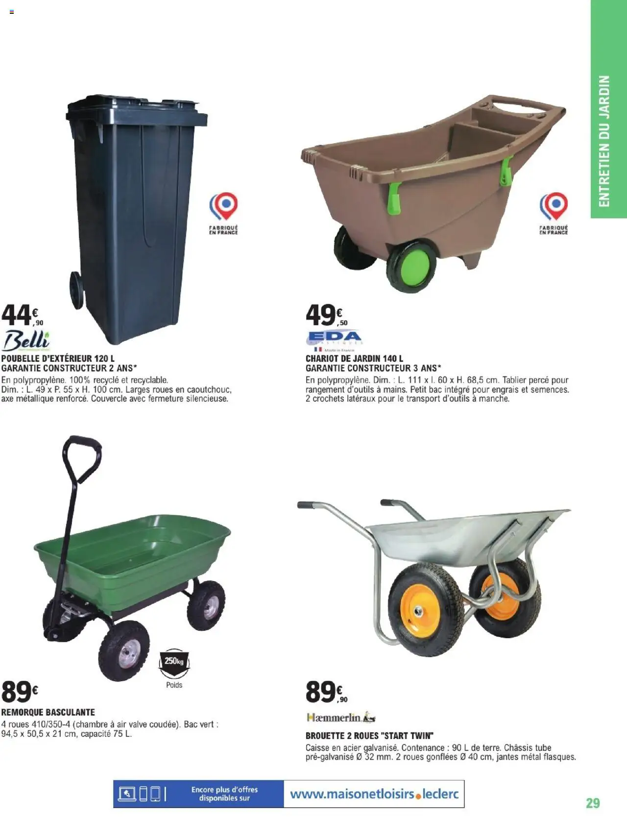  | Page: 29 | Produits: Poubelle, Tablier, Brouette, Remorque