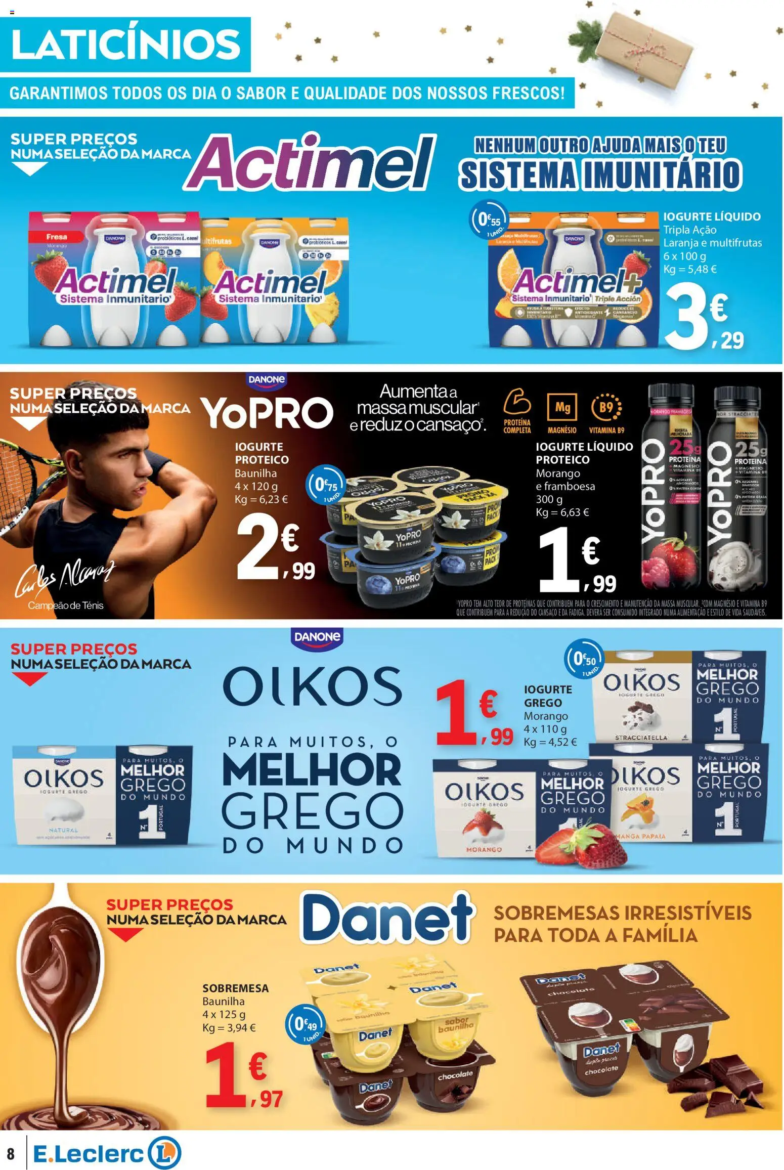 E.Leclerc folheto │ válido de 04.12.2025 | Página: 8 | Produtos: Probióticos, Iogurte, Chocolate, Massa