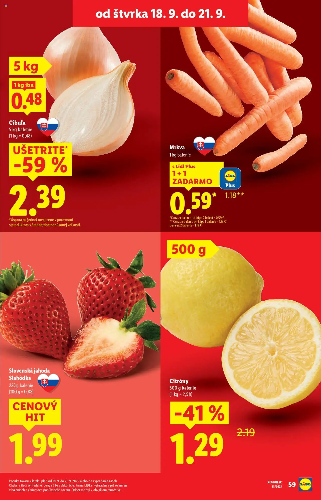 Nové Lidl akcie – leták je platný od 16.09.2025 | Strana: 77 | Produkty: Citróny, Mrkva, Cibuľa