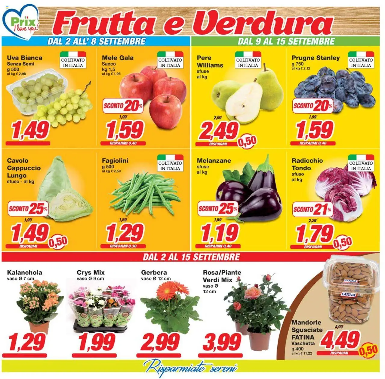 Volantino Prix del 02.09.2025 | Pagina: 7 | Prodotti: Mele, Mandorle, Fagiolini, Vaso
