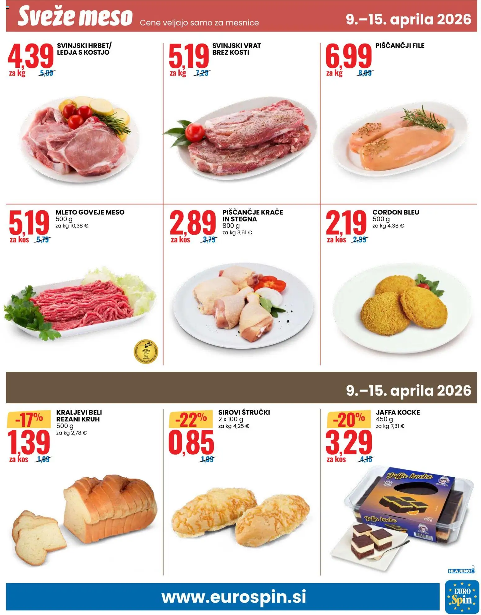 Novi Eurospin katalog ponudbe – veljaven od 09.04.2026 | Stran: 13 | Izdelki: Kos, Kruh, Goveje meso