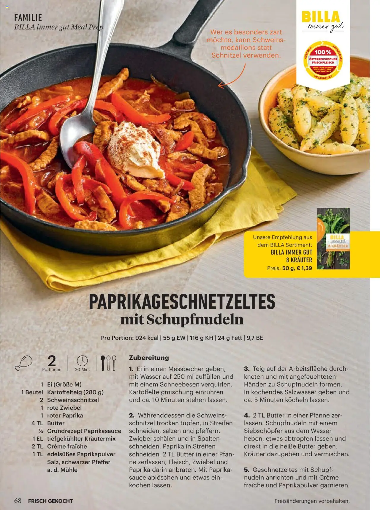 Billa Frisch Gekocht gültig ab 01.09.2025 | Seite: 66 | Produkte: Wasser, Pfeffer, Mühle, Nudeln