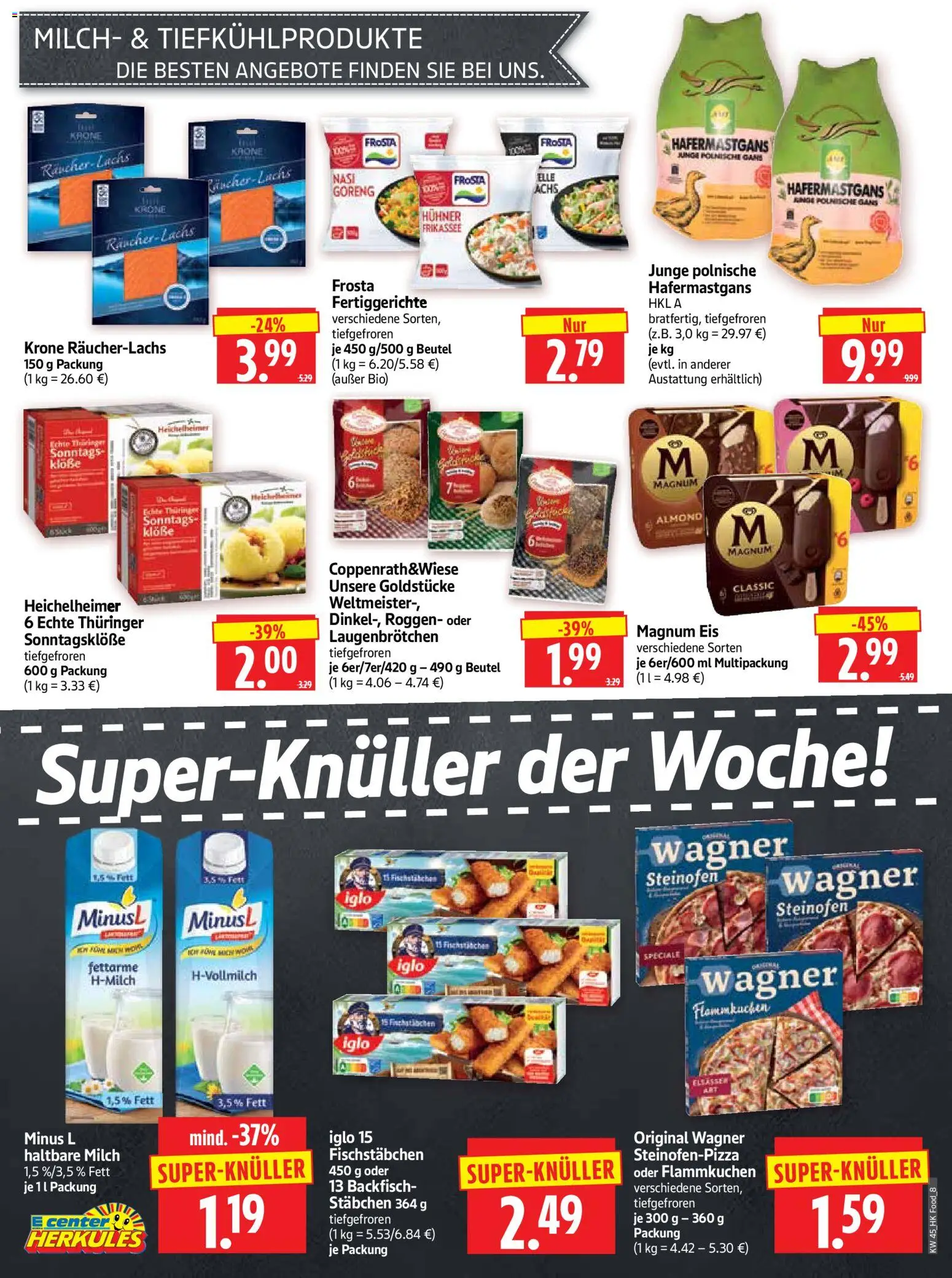HERKULES Prospekt 	 – gültig ab 03.11.2025 | Seite: 8 | Produkte: Milch, Haltbare milch, Räucherlachs, Fischstabchen