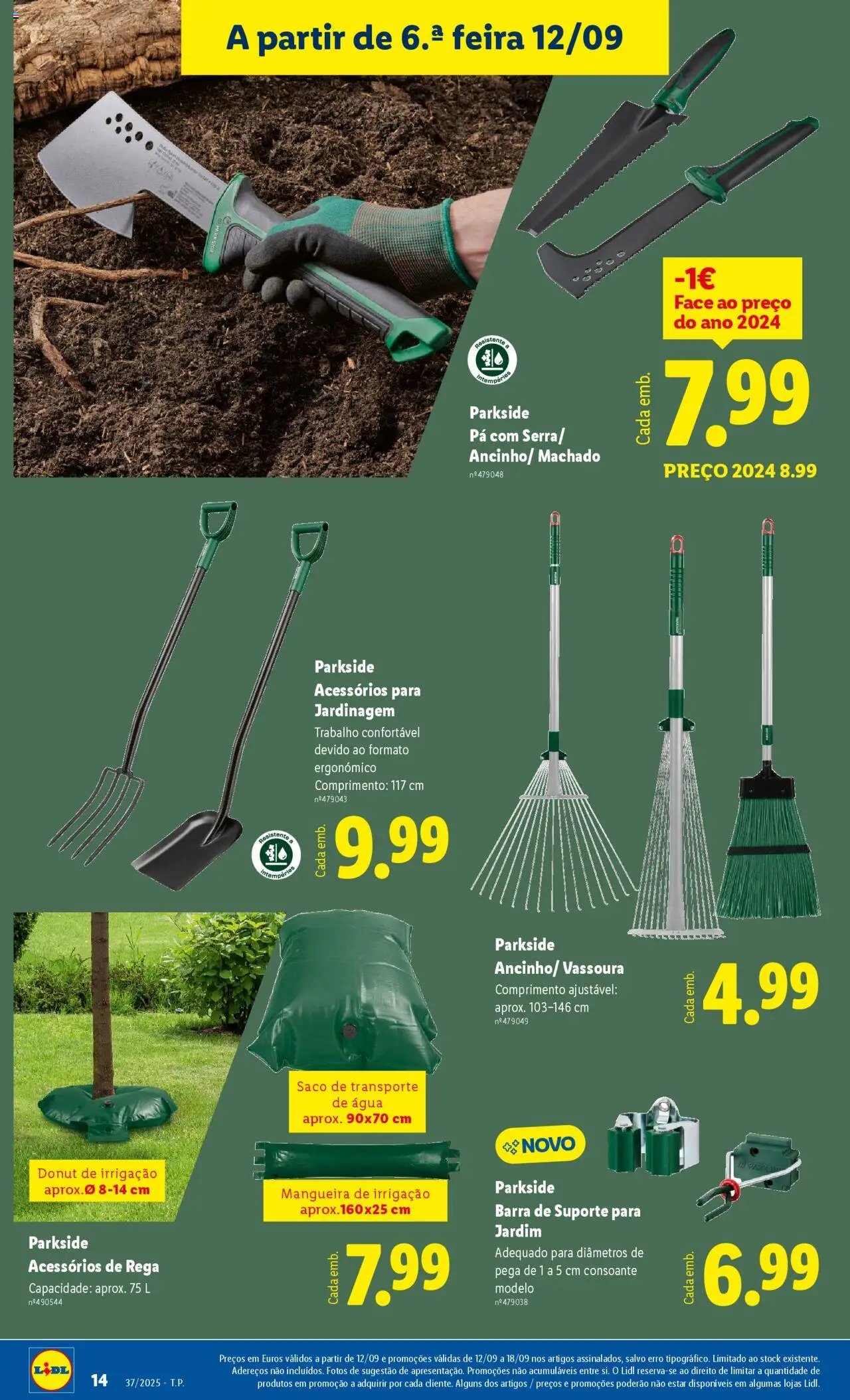 Lidl Novidades │ válido de 08.09.2025 | Página: 14 | Produtos: Agua, Mangueira, Pá, Vassoura