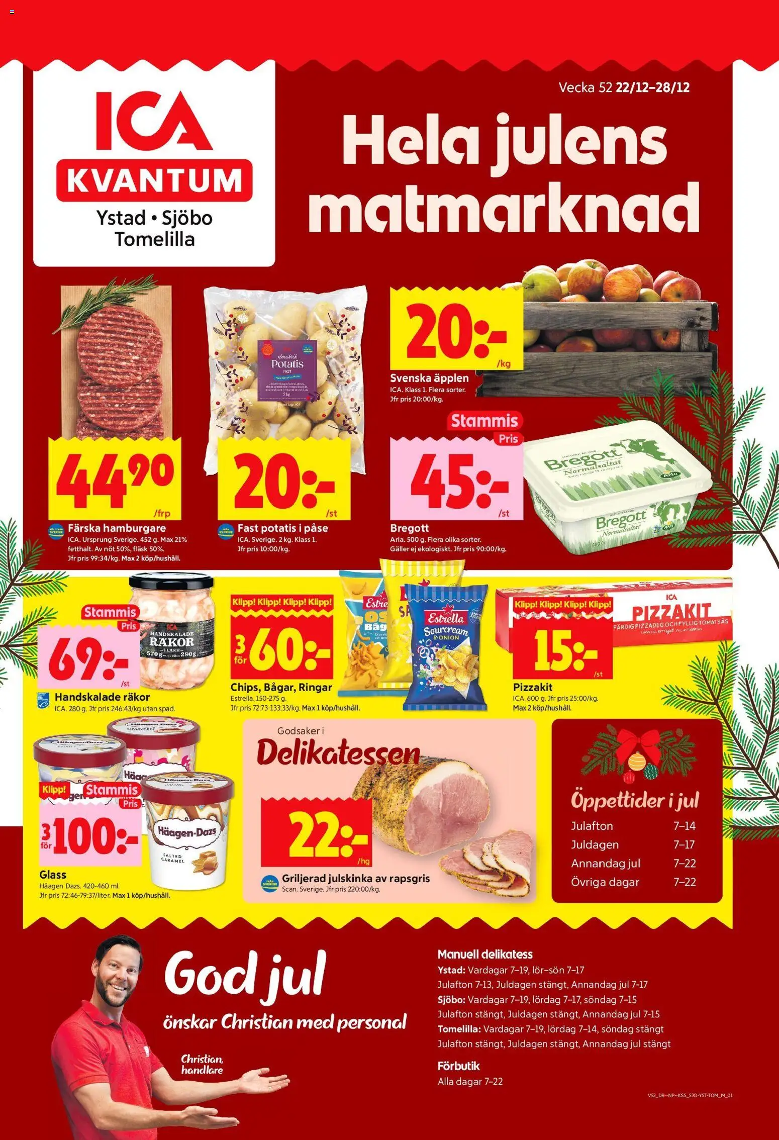 ICA Kvantum reklamblad aktuell från 22.12.2025 | Sida: 1 | Produkter: Hamburgare, Galler, Fläsk, Pizzakit