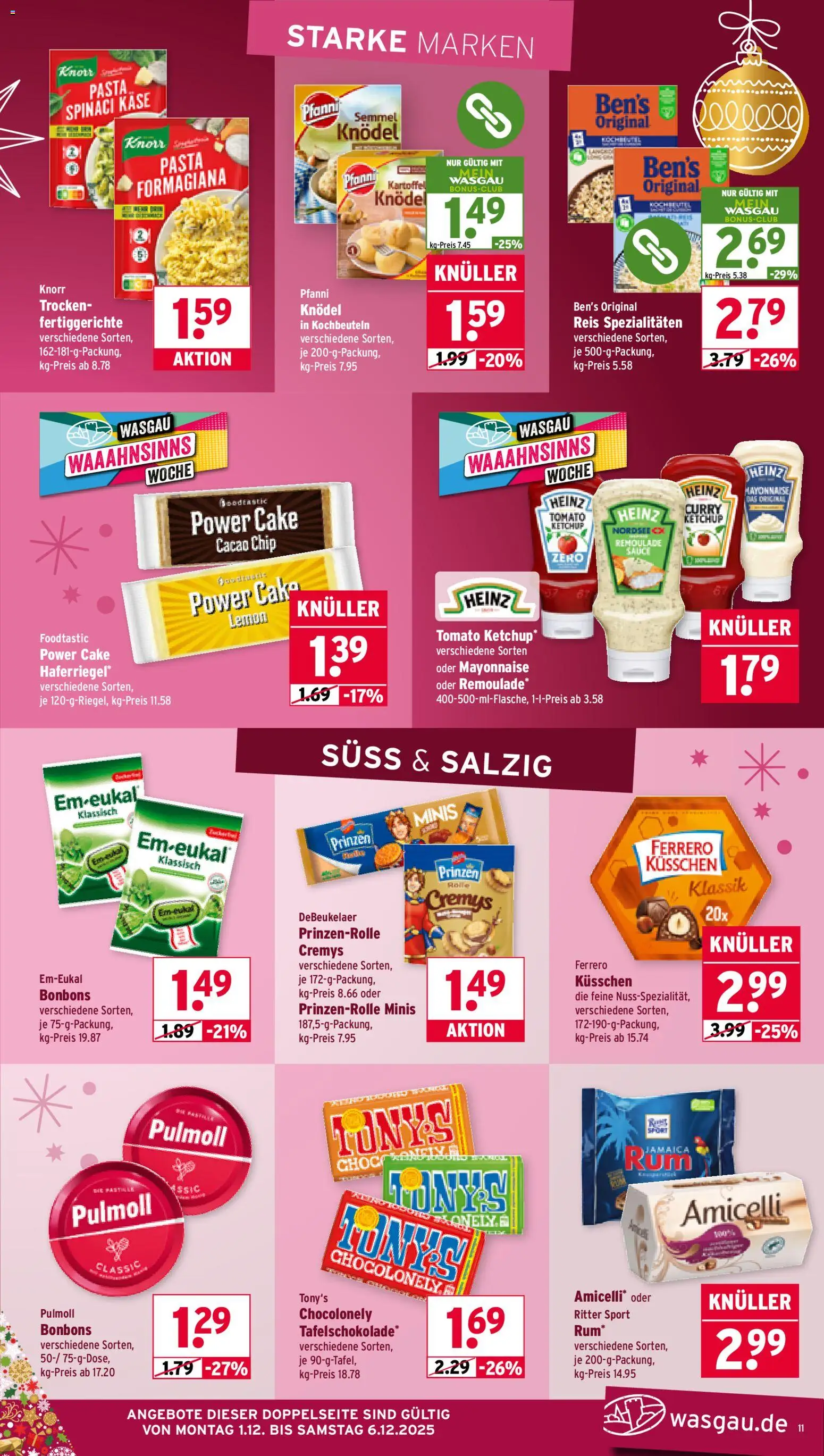 Wasgau Prospekt 	 – gültig ab 01.12.2025 | Seite: 11 | Produkte: Käse, Ritter sport, Fertiggerichte, Pasta